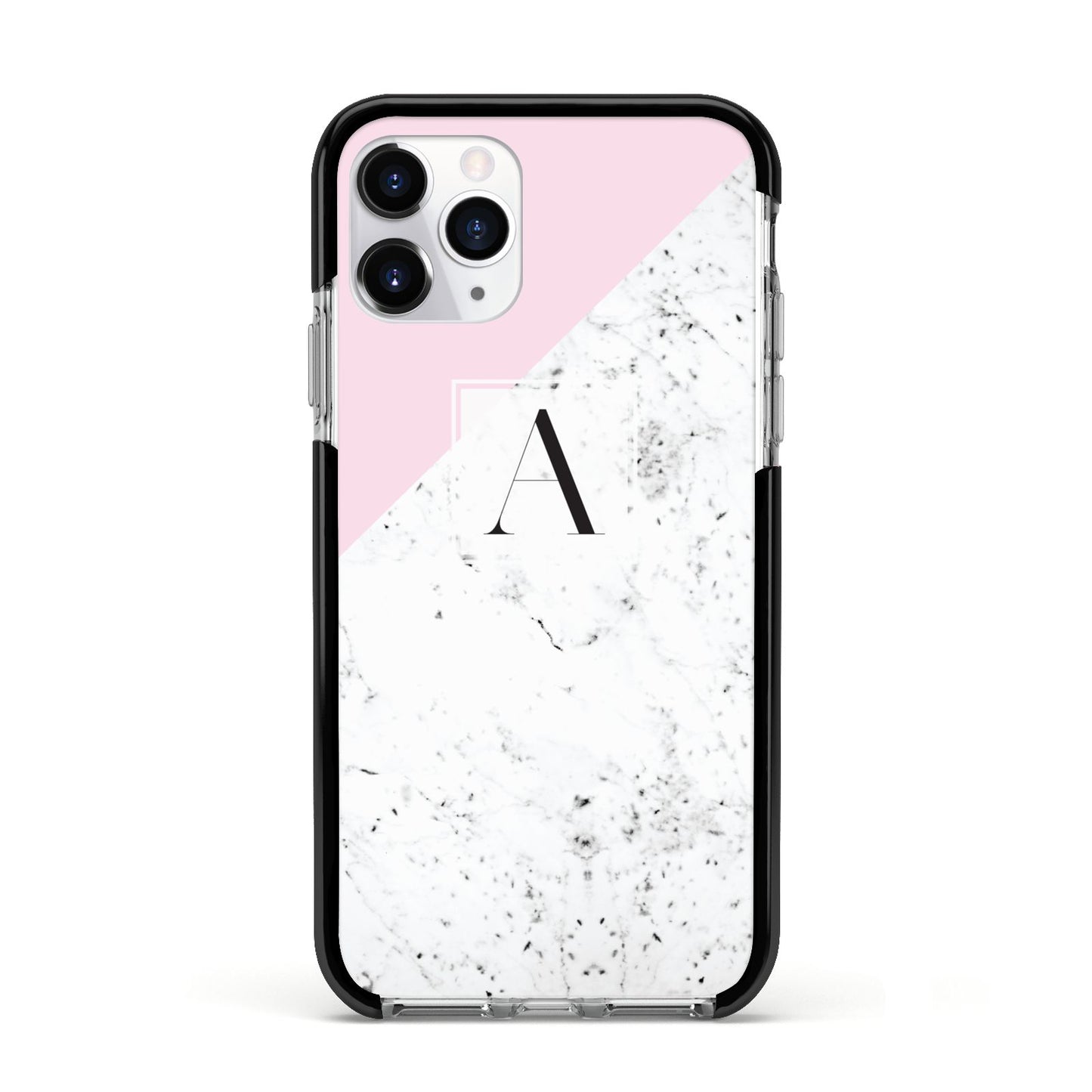 Personalised Monogram Initial Letter Marble Apple iPhone 11 Pro in Silver with Black Impact Case