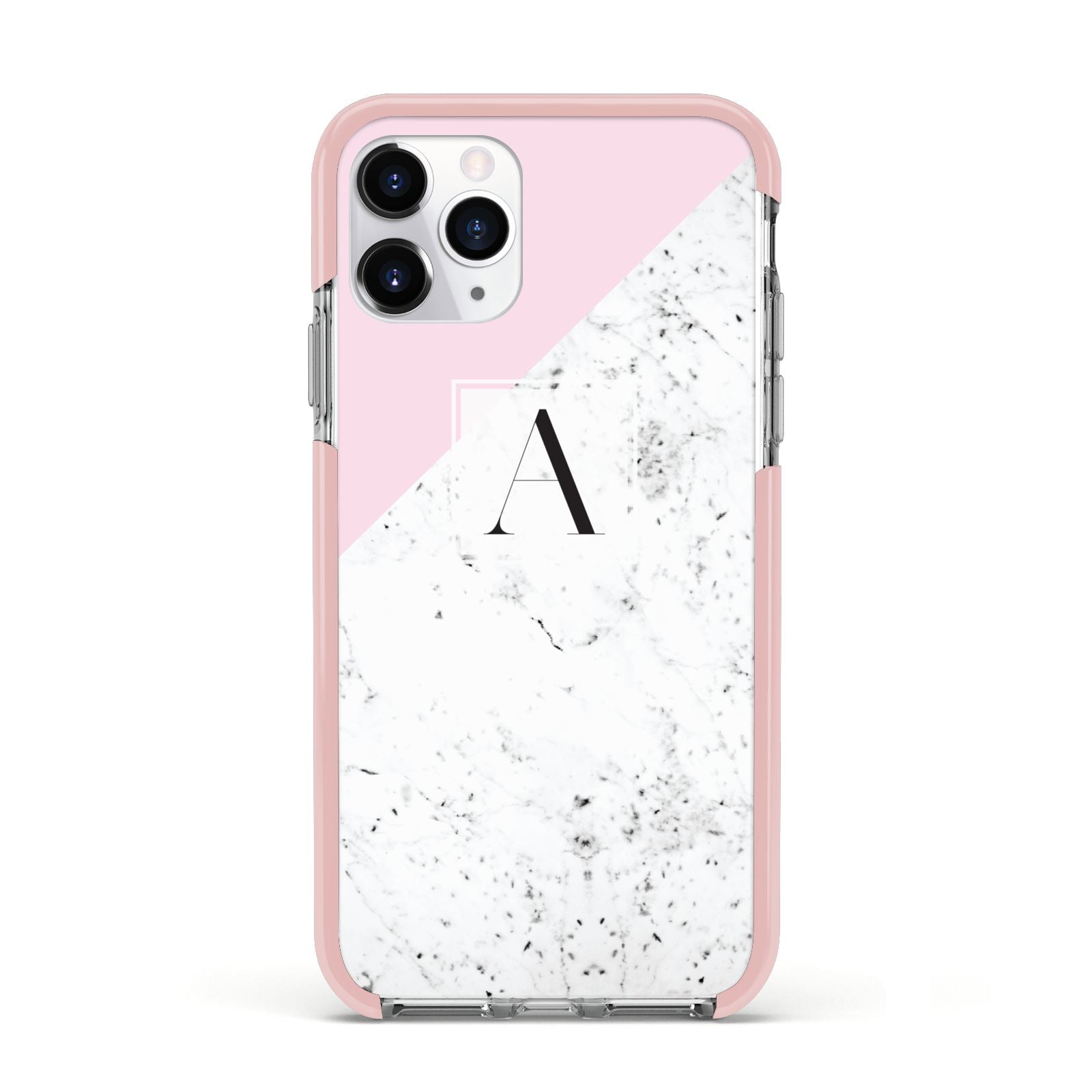 Personalised Monogram Initial Letter Marble Apple iPhone 11 Pro in Silver with Pink Impact Case