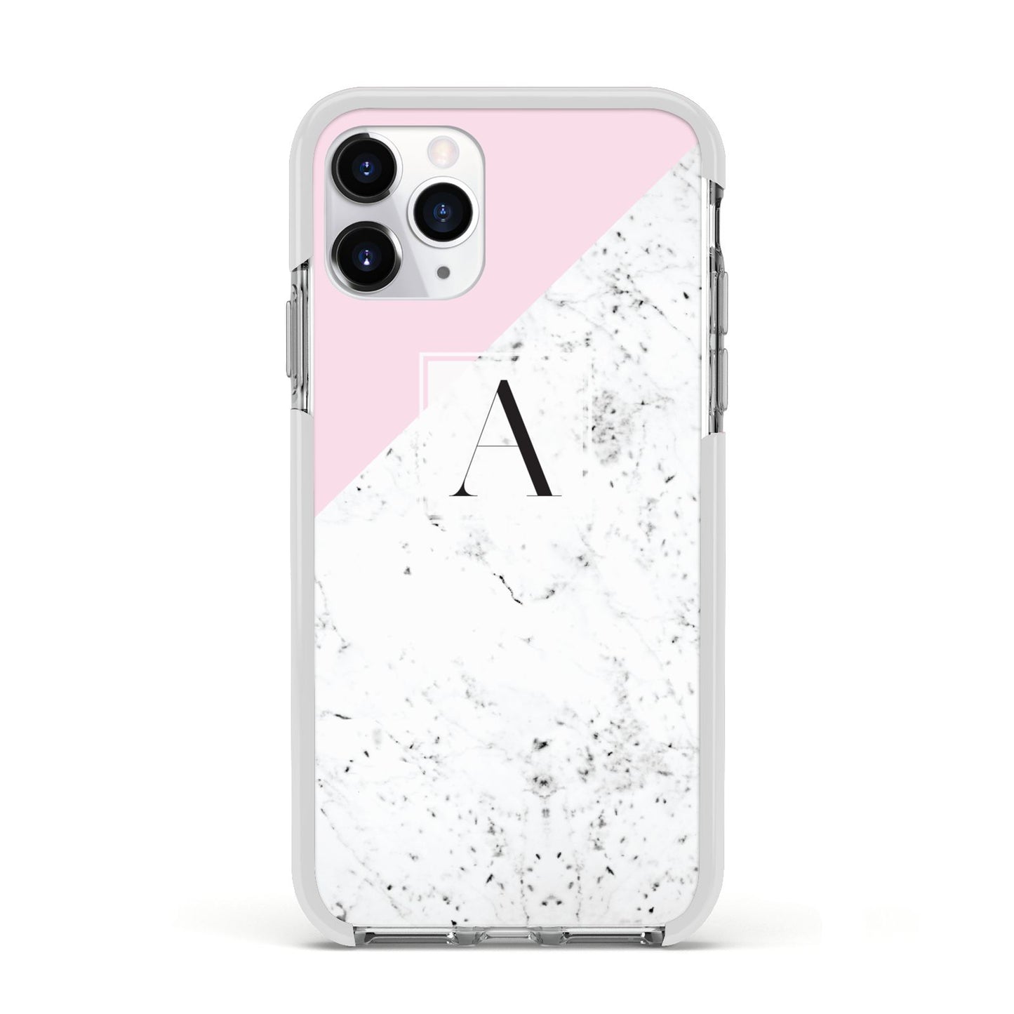 Personalised Monogram Initial Letter Marble Apple iPhone 11 Pro in Silver with White Impact Case