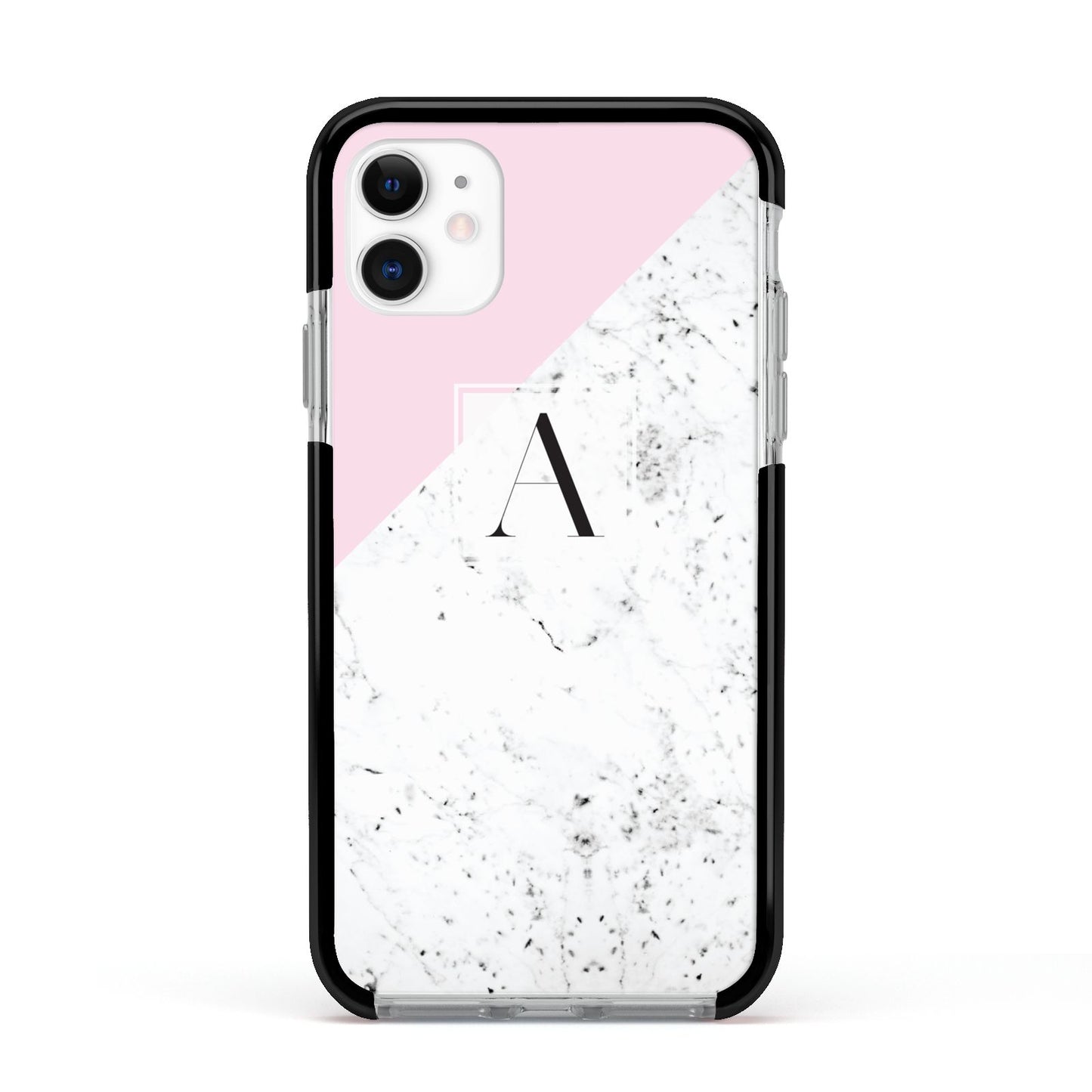 Personalised Monogram Initial Letter Marble Apple iPhone 11 in White with Black Impact Case