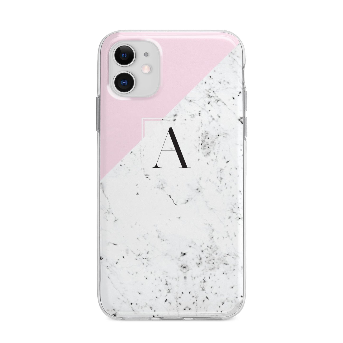 Personalised Monogram Initial Letter Marble Apple iPhone 11 in White with Bumper Case