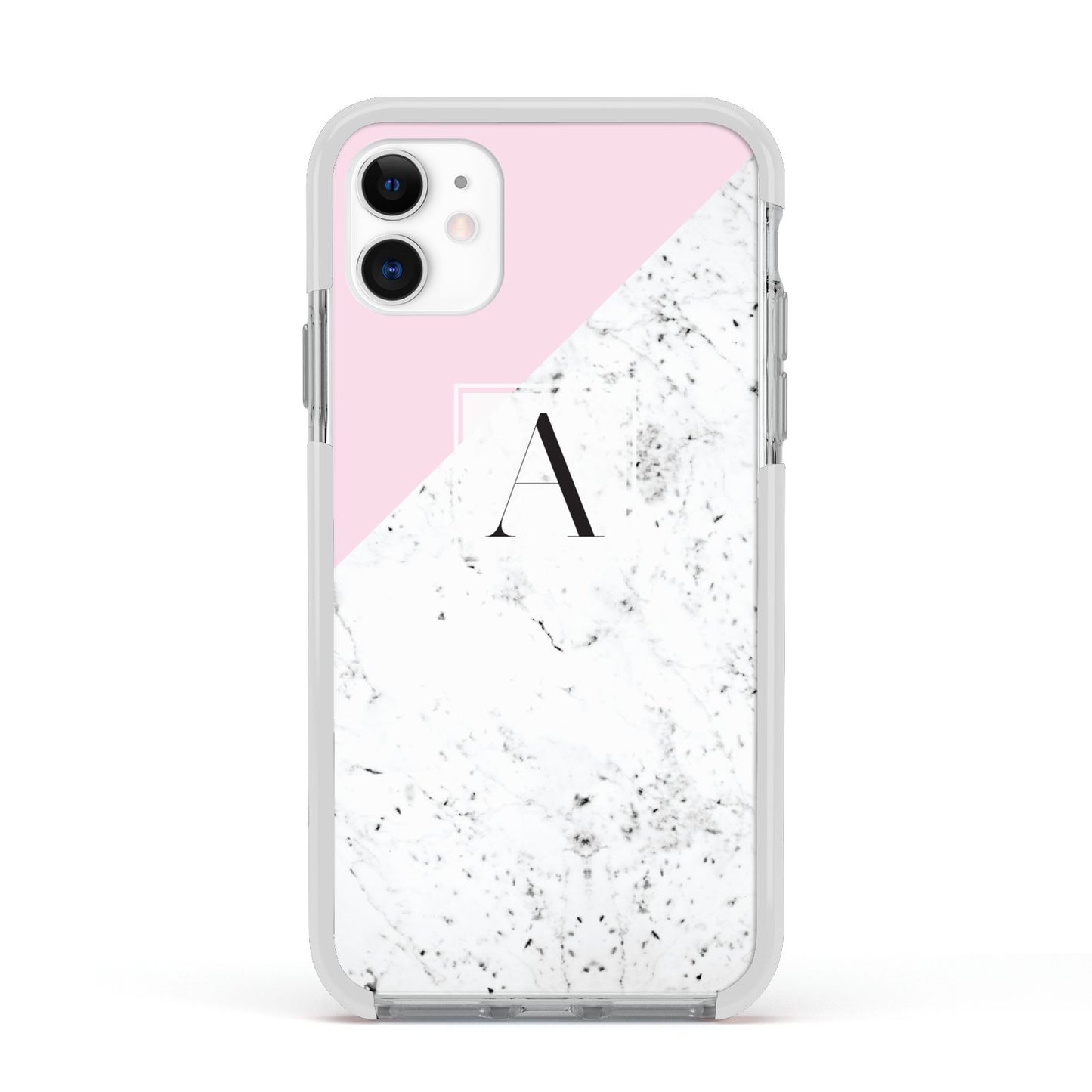 Personalised Monogram Initial Letter Marble Apple iPhone 11 in White with White Impact Case