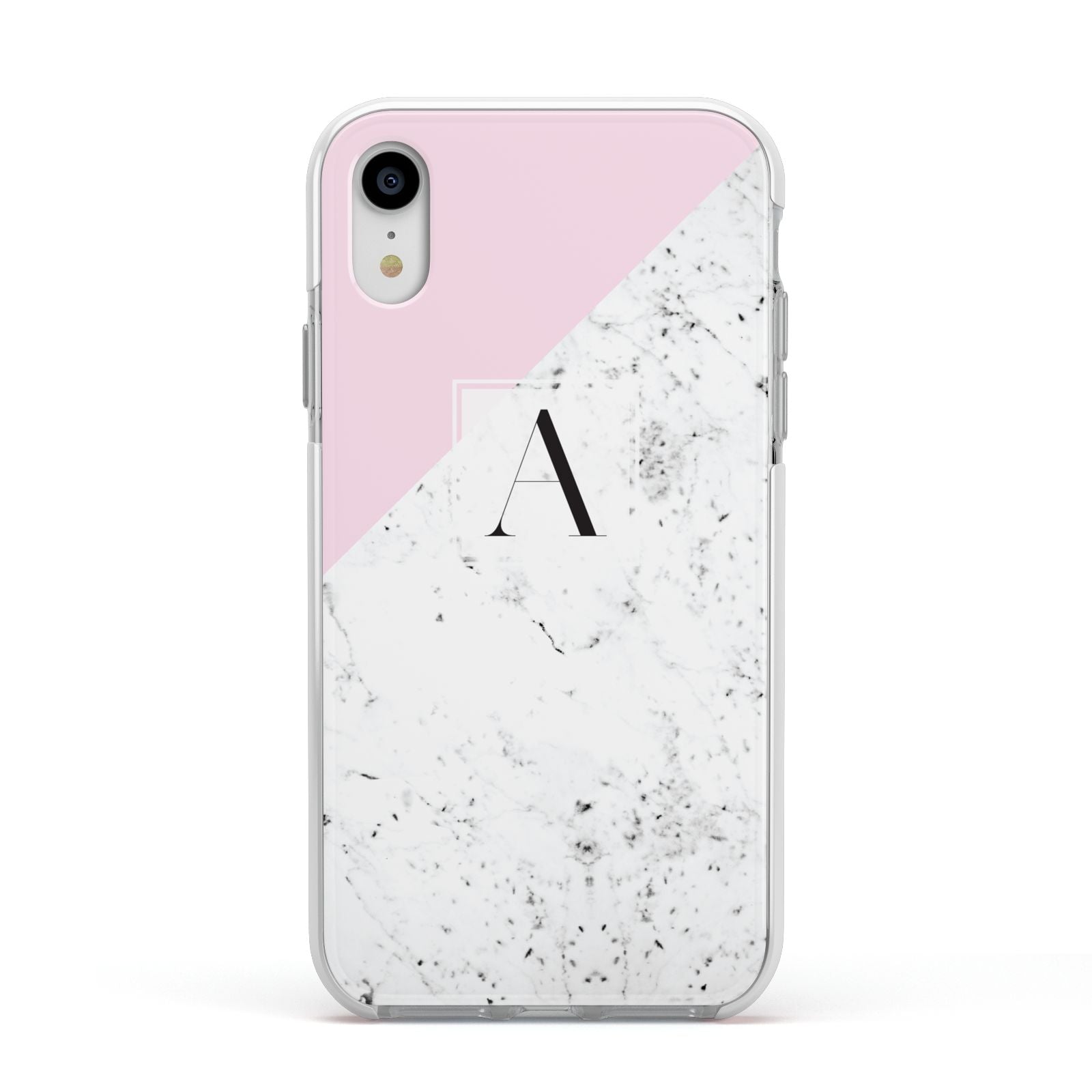 Personalised Monogram Initial Letter Marble Apple iPhone XR Impact Case White Edge on Silver Phone