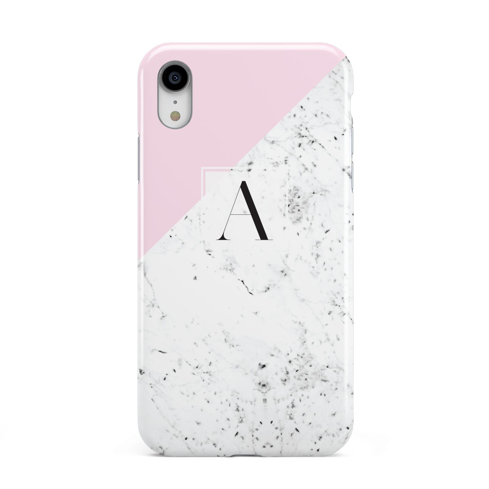 Personalised Monogram Initial Letter Marble Apple iPhone XR White 3D Tough Case