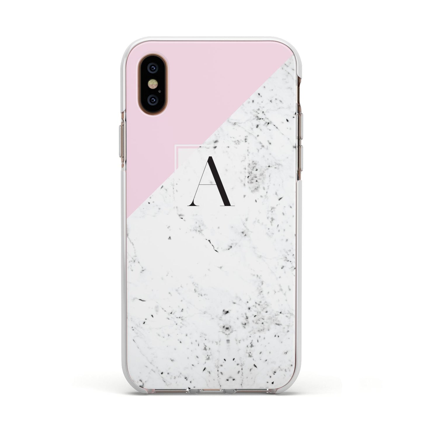 Personalised Monogram Initial Letter Marble Apple iPhone Xs Impact Case White Edge on Gold Phone