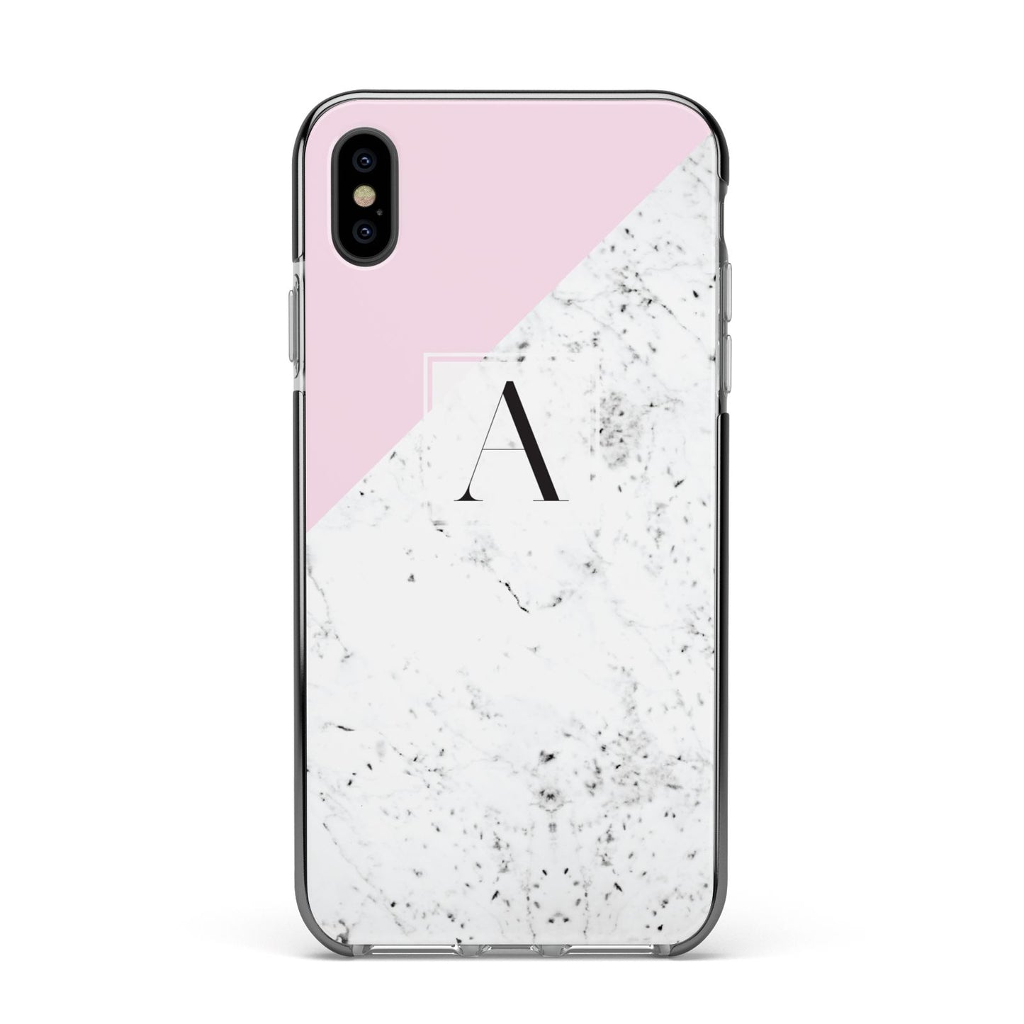 Personalised Monogram Initial Letter Marble Apple iPhone Xs Max Impact Case Black Edge on Black Phone