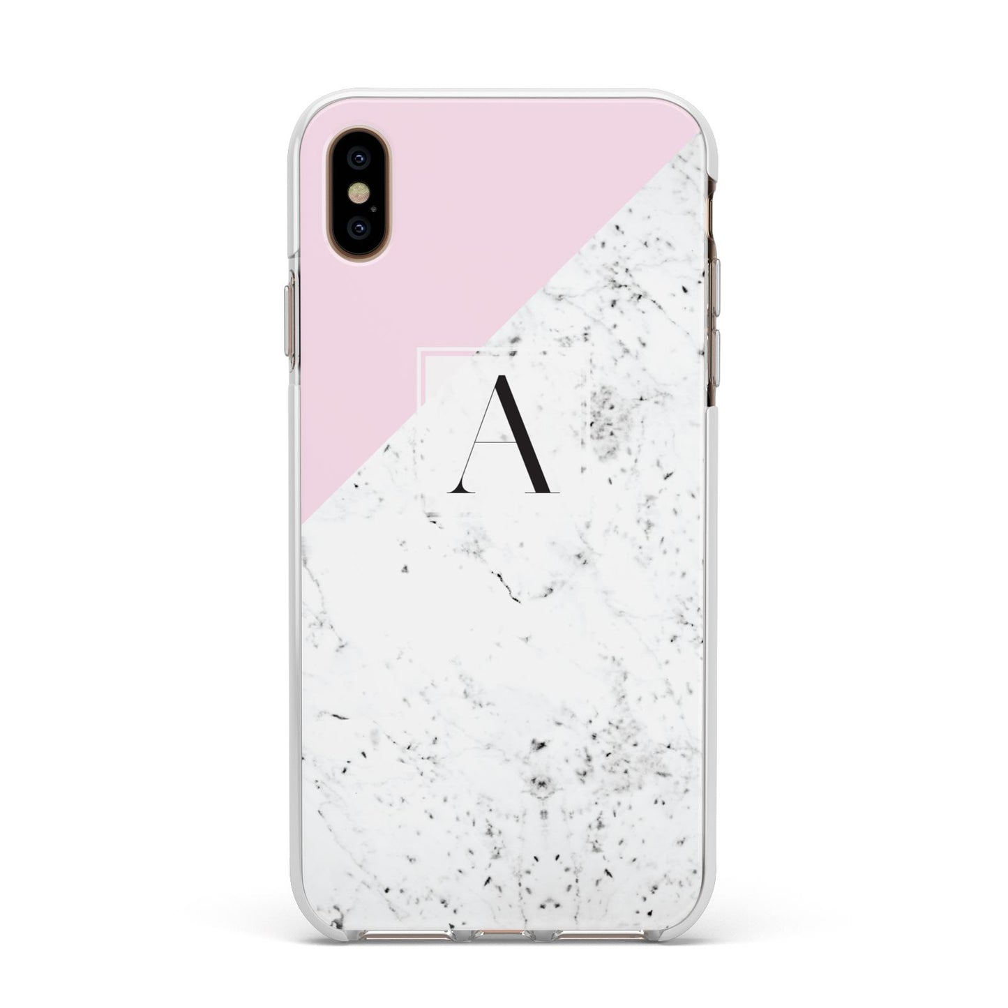 Personalised Monogram Initial Letter Marble Apple iPhone Xs Max Impact Case White Edge on Gold Phone