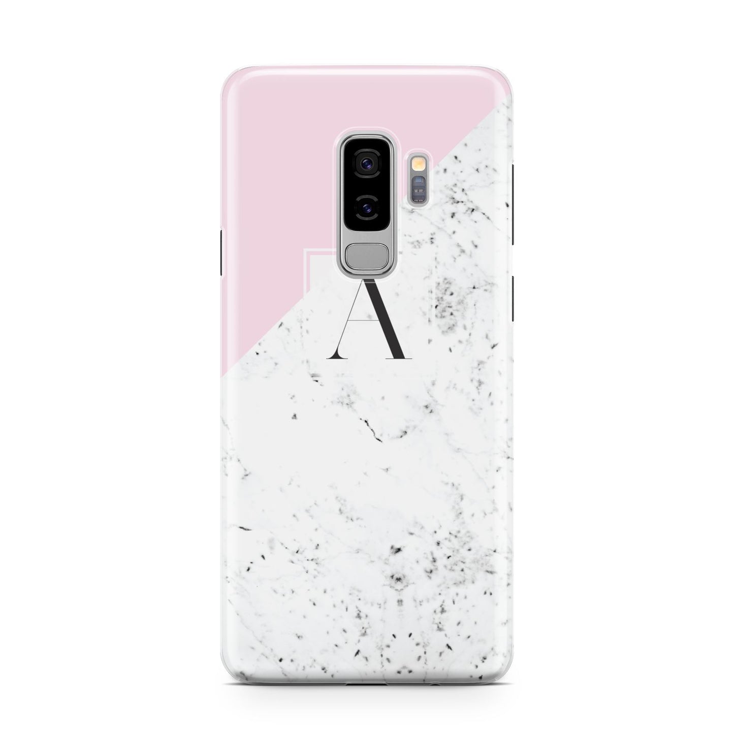 Personalised Monogram Initial Letter Marble Samsung Galaxy S9 Plus Case on Silver phone