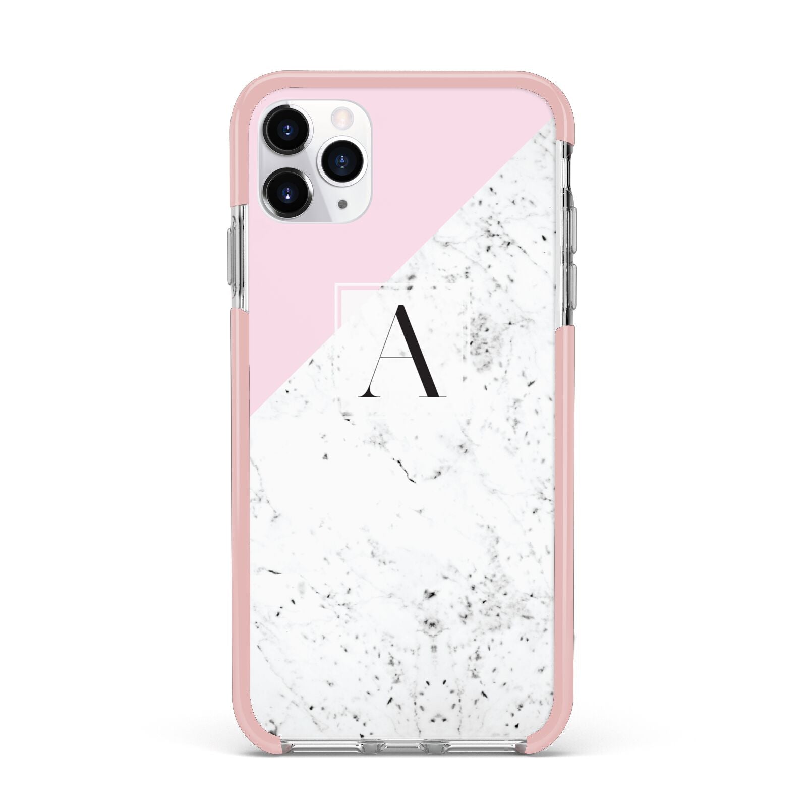 Personalised Monogram Initial Letter Marble iPhone 11 Pro Max Impact Pink Edge Case