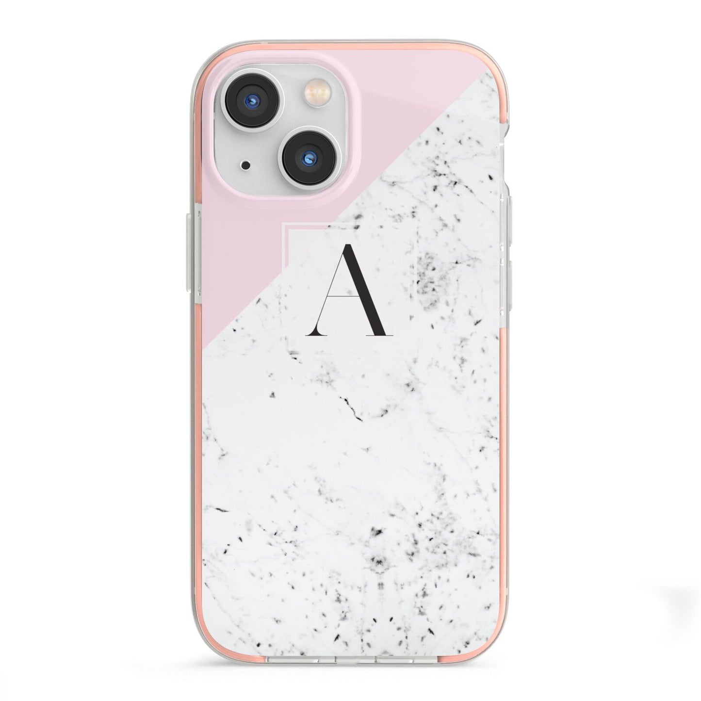 Personalised Monogram Initial Letter Marble iPhone 13 Mini TPU Impact Case with Pink Edges