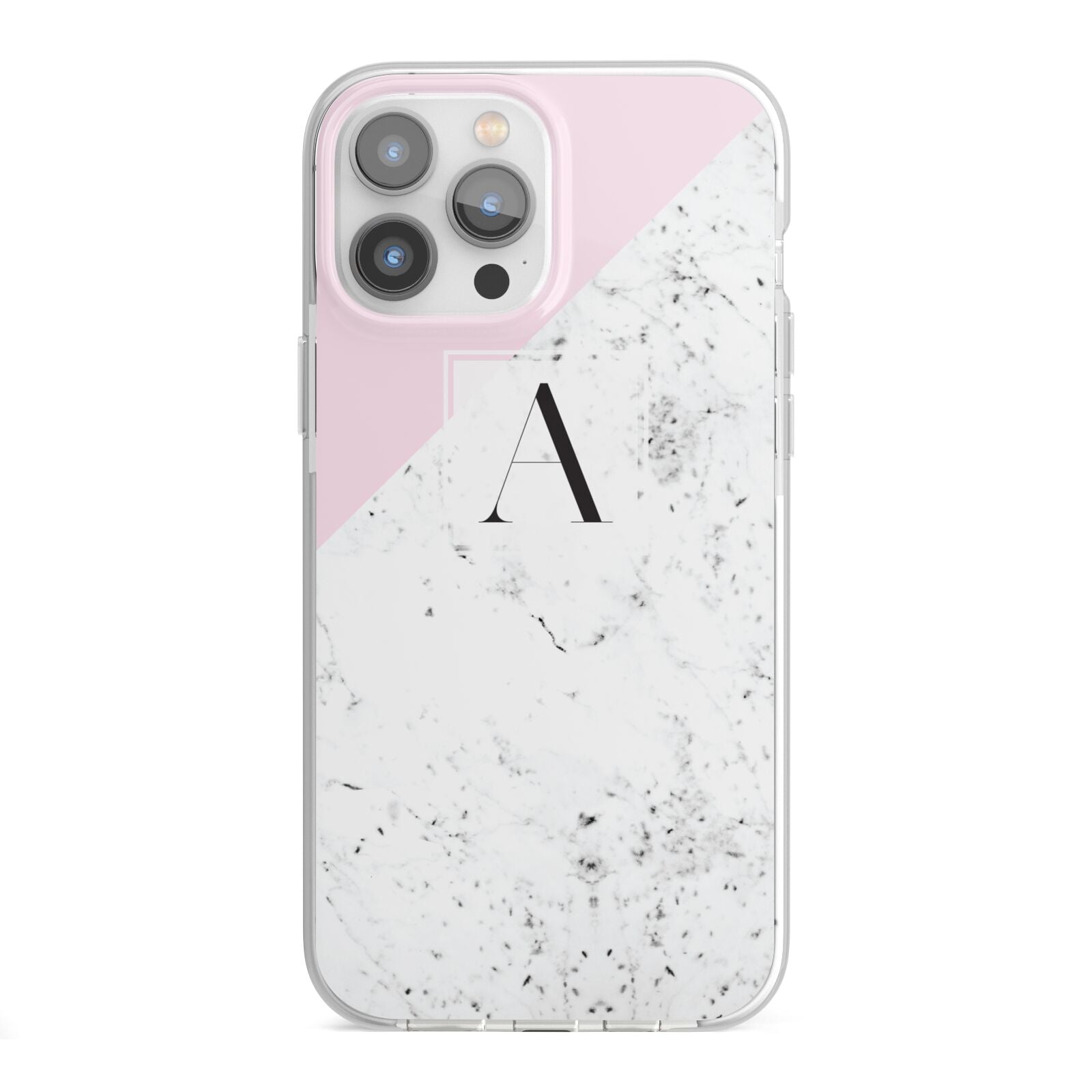 Personalised Monogram Initial Letter Marble iPhone 13 Pro Max TPU Impact Case with White Edges