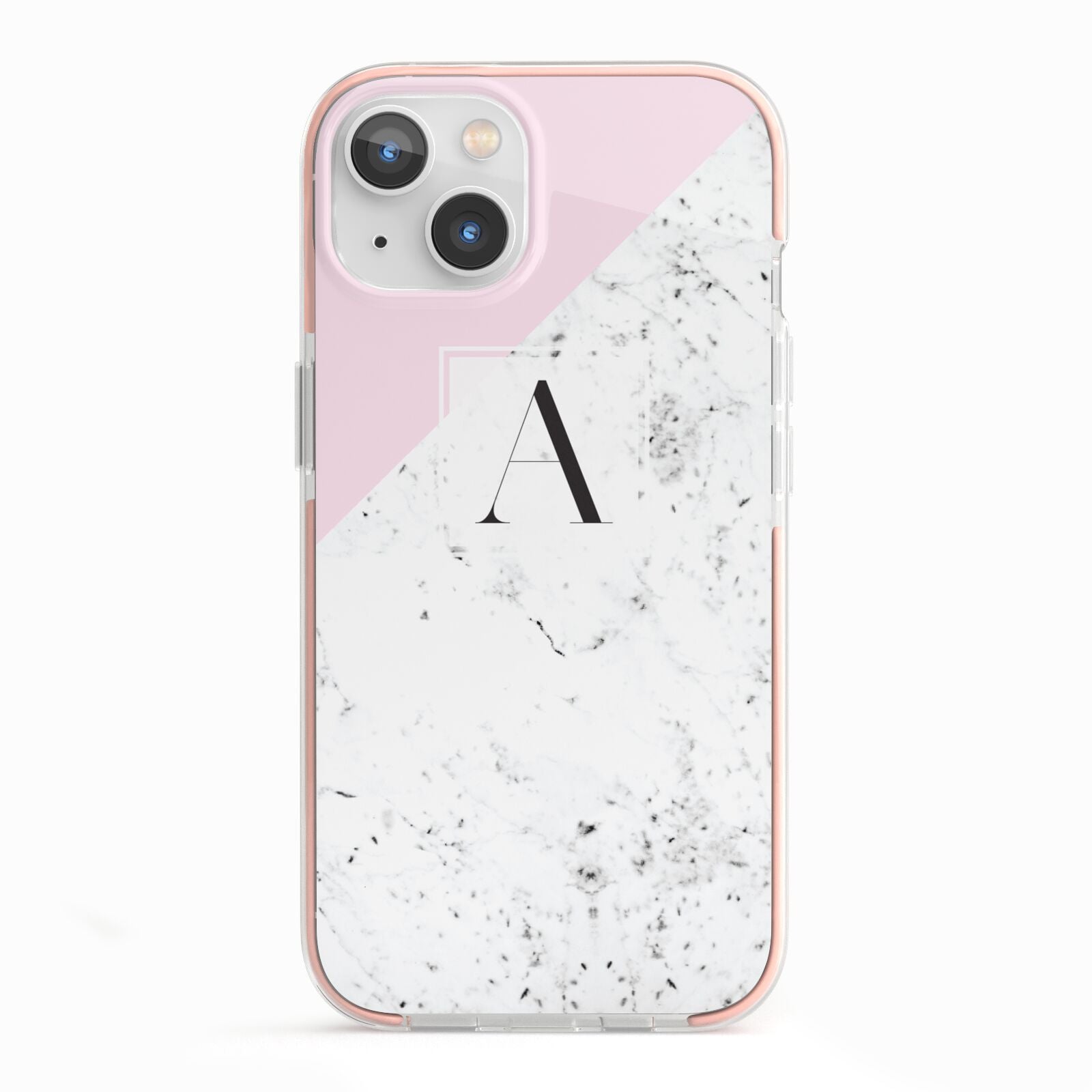 Personalised Monogram Initial Letter Marble iPhone 13 TPU Impact Case with Pink Edges