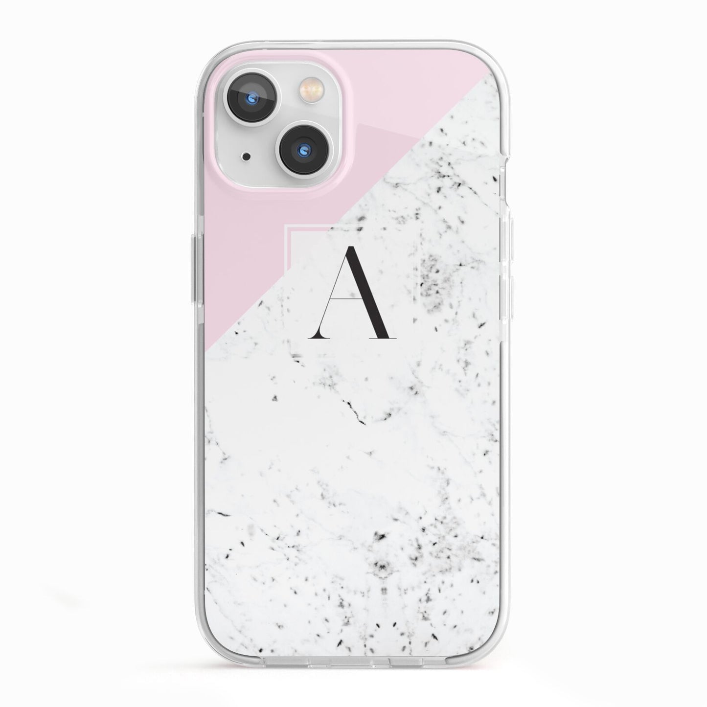 Personalised Monogram Initial Letter Marble iPhone 13 TPU Impact Case with White Edges