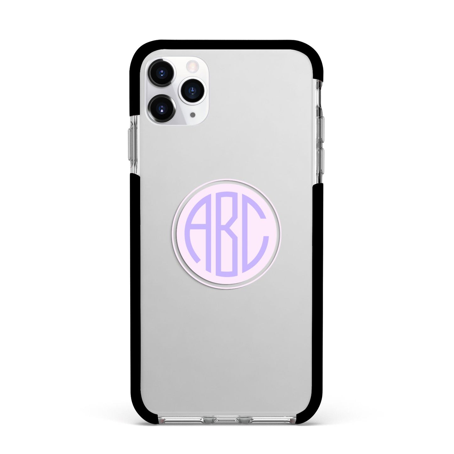 Personalised Monogram Initials Custom Clear Apple iPhone 11 Pro Max in Silver with Black Impact Case