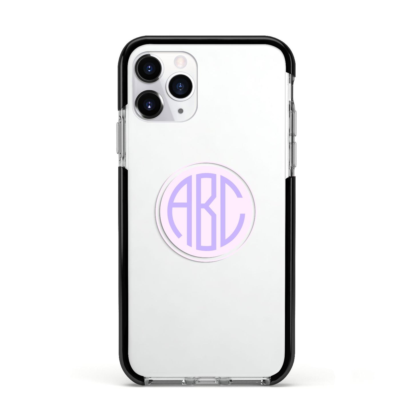 Personalised Monogram Initials Custom Clear Apple iPhone 11 Pro in Silver with Black Impact Case