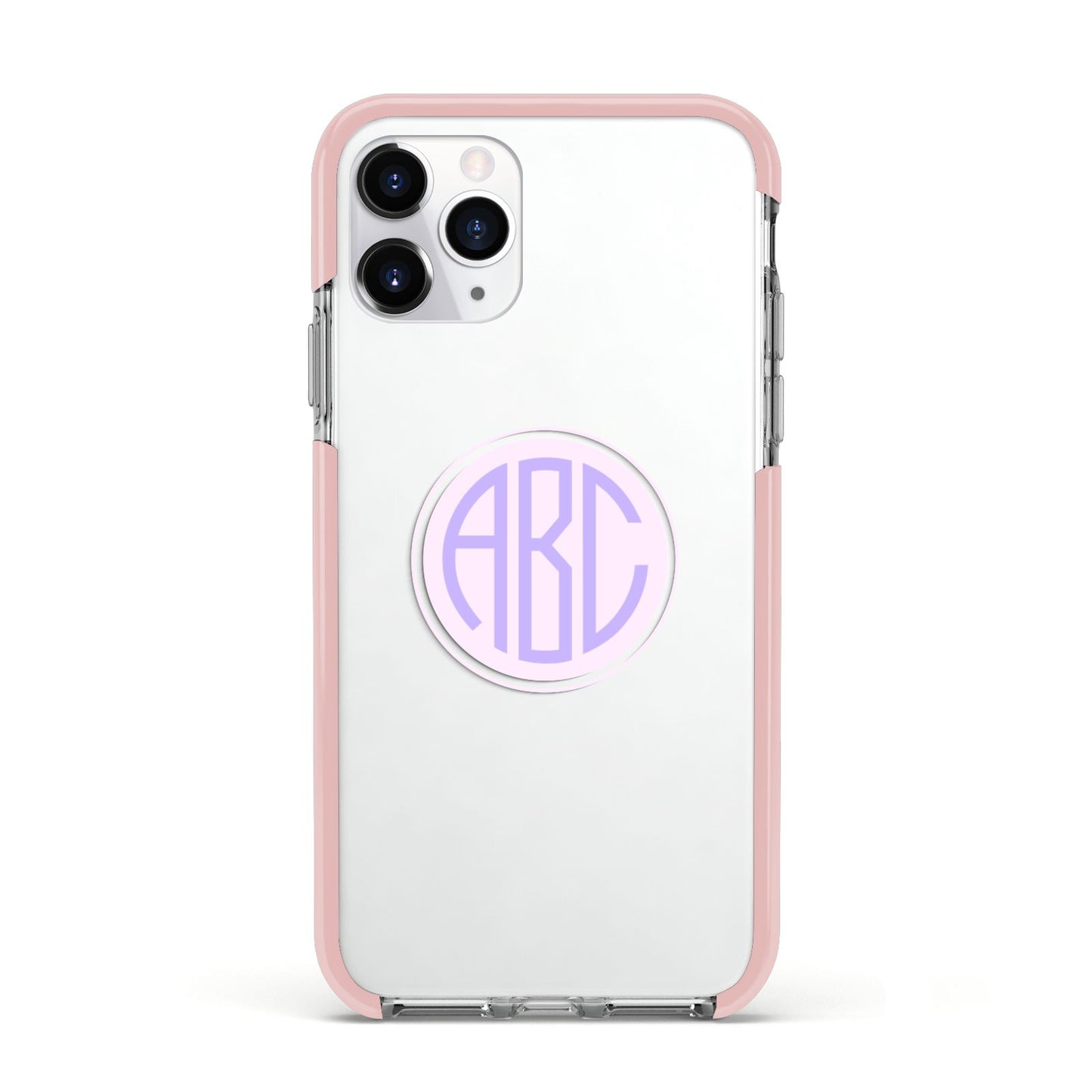 Personalised Monogram Initials Custom Clear Apple iPhone 11 Pro in Silver with Pink Impact Case