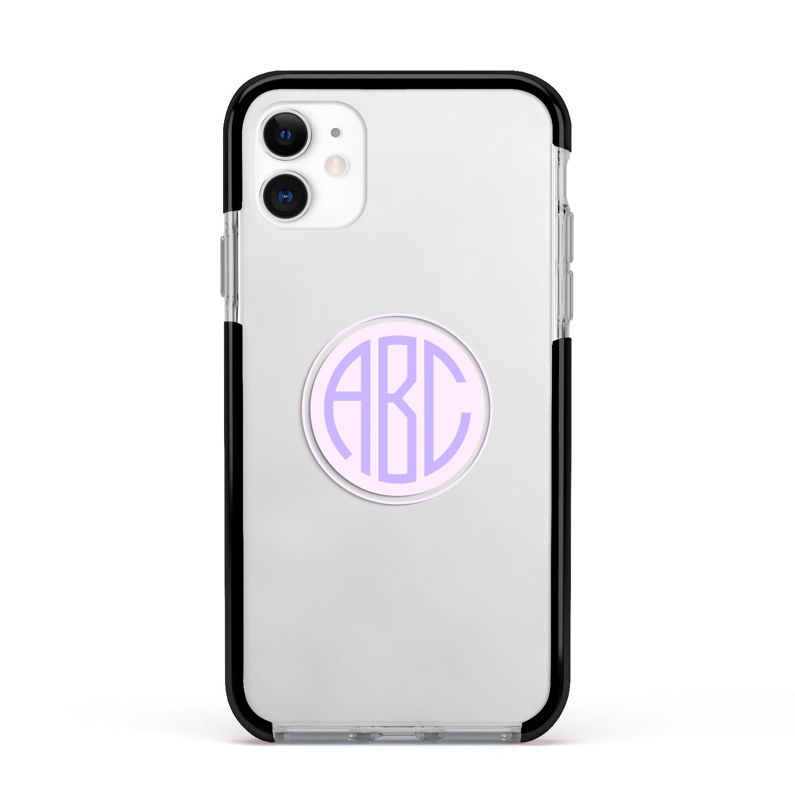 Personalised Monogram Initials Custom Clear Apple iPhone 11 in White with Black Impact Case