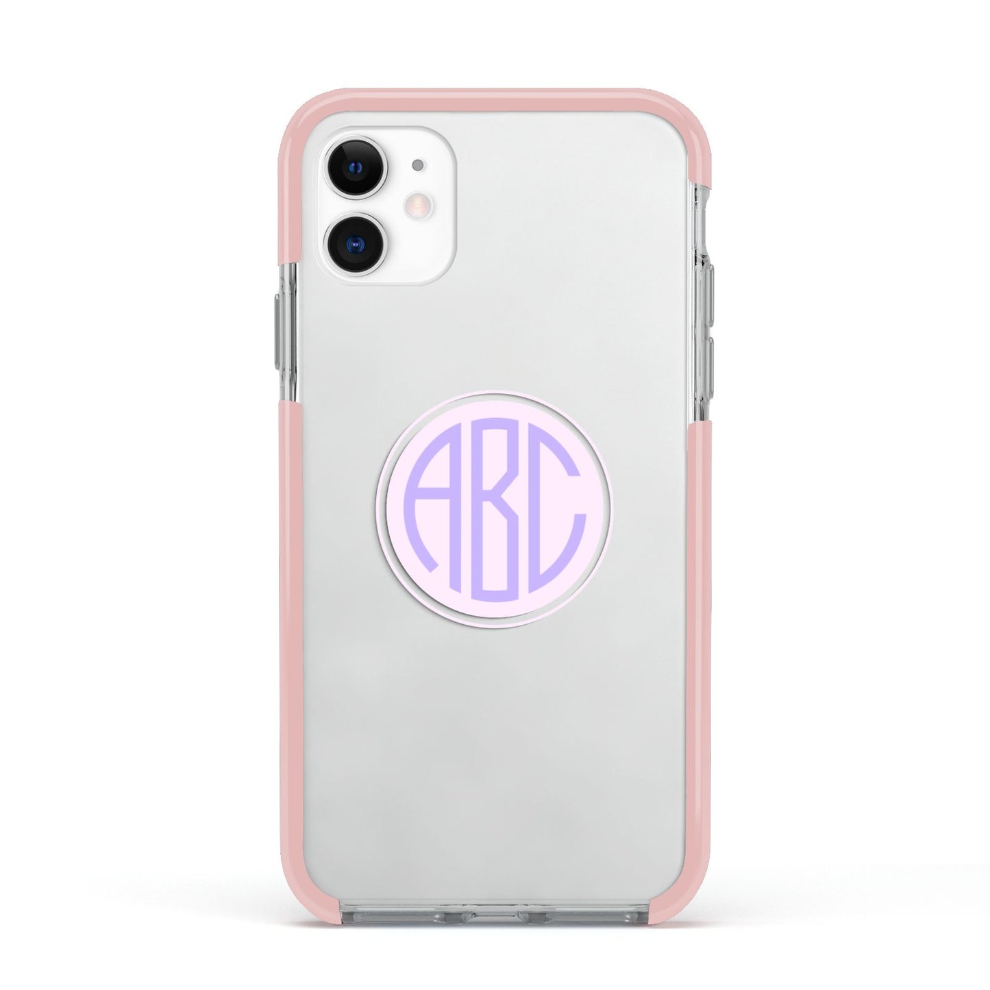 Personalised Monogram Initials Custom Clear Apple iPhone 11 in White with Pink Impact Case