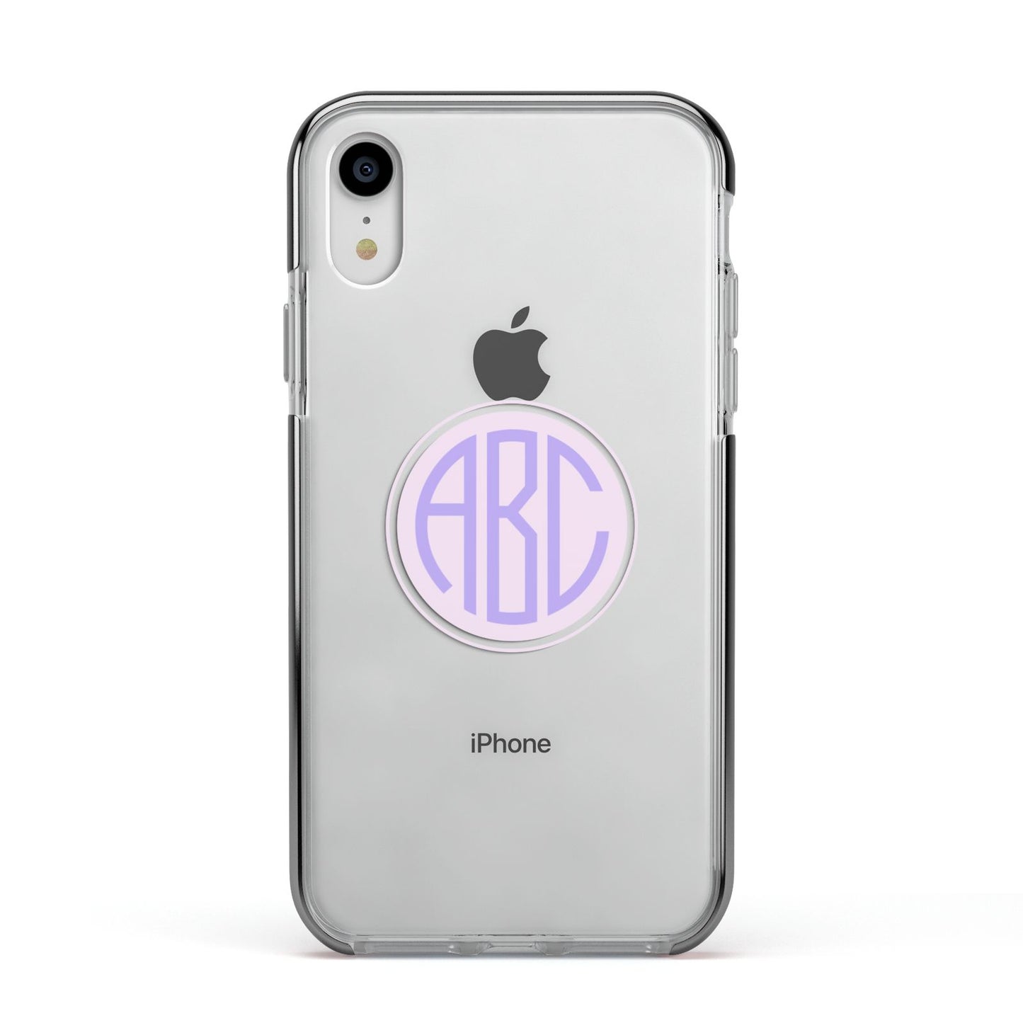 Personalised Monogram Initials Custom Clear Apple iPhone XR Impact Case Black Edge on Silver Phone