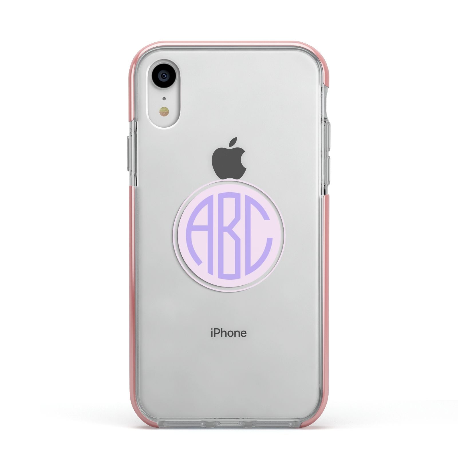 Personalised Monogram Initials Custom Clear Apple iPhone XR Impact Case Pink Edge on Silver Phone