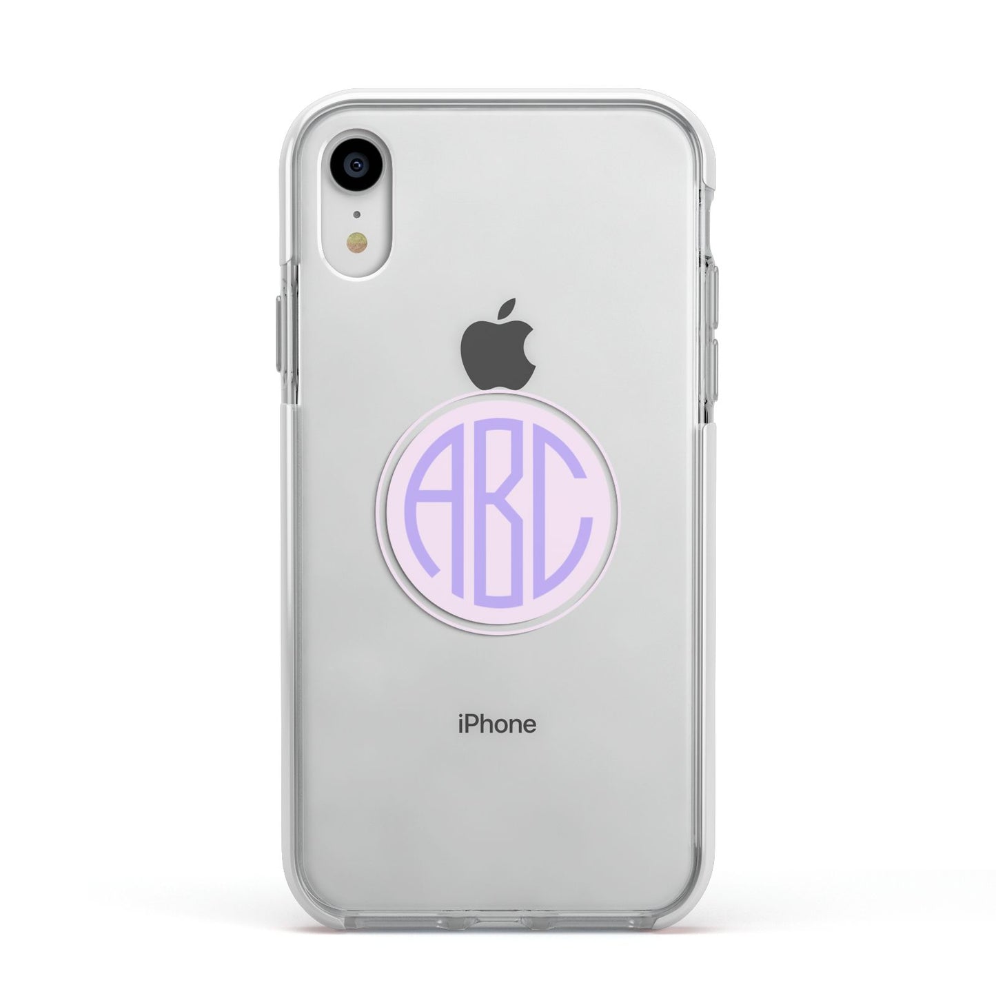 Personalised Monogram Initials Custom Clear Apple iPhone XR Impact Case White Edge on Silver Phone