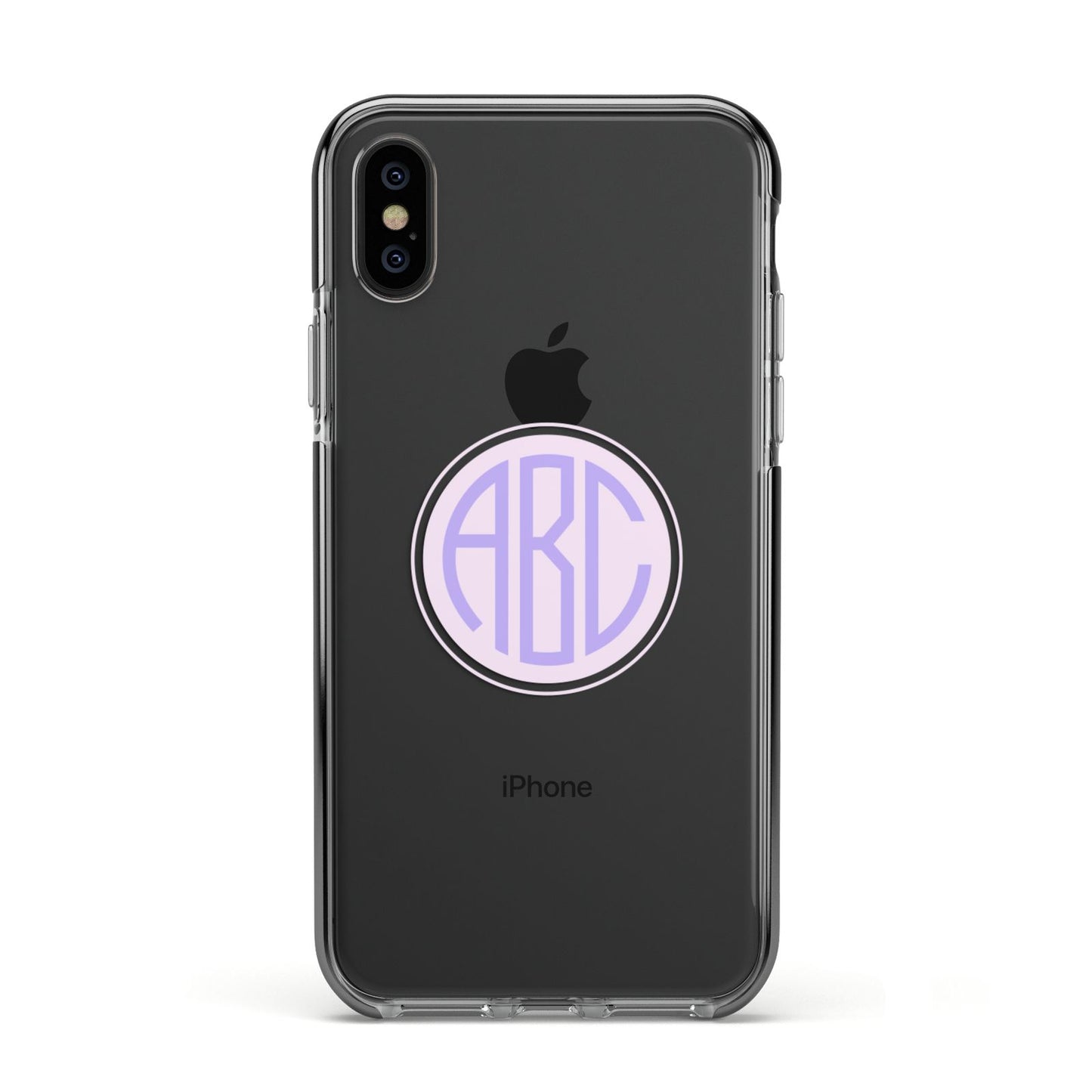 Personalised Monogram Initials Custom Clear Apple iPhone Xs Impact Case Black Edge on Black Phone