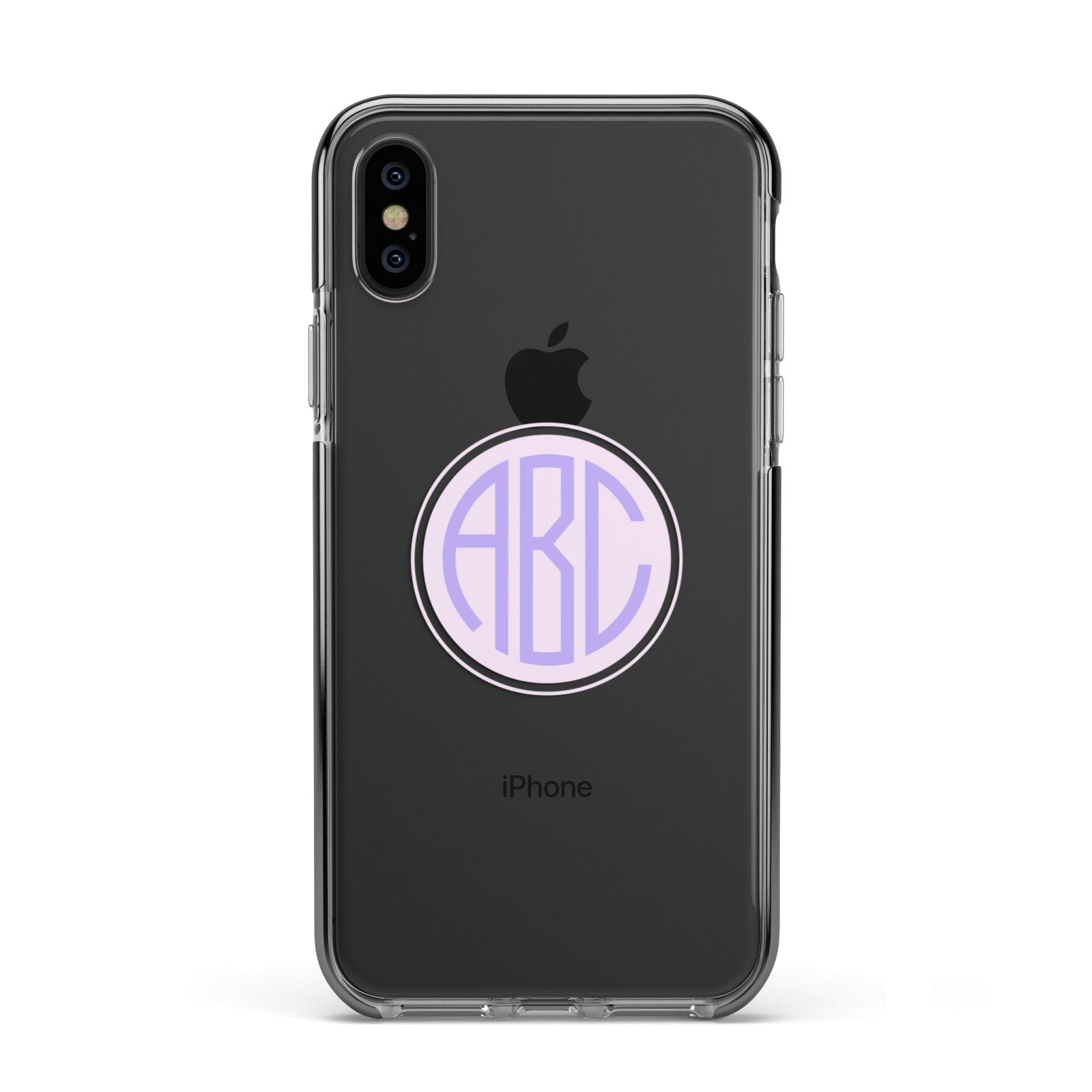 Personalised Monogram Initials Custom Clear Apple iPhone Xs Impact Case Black Edge on Black Phone