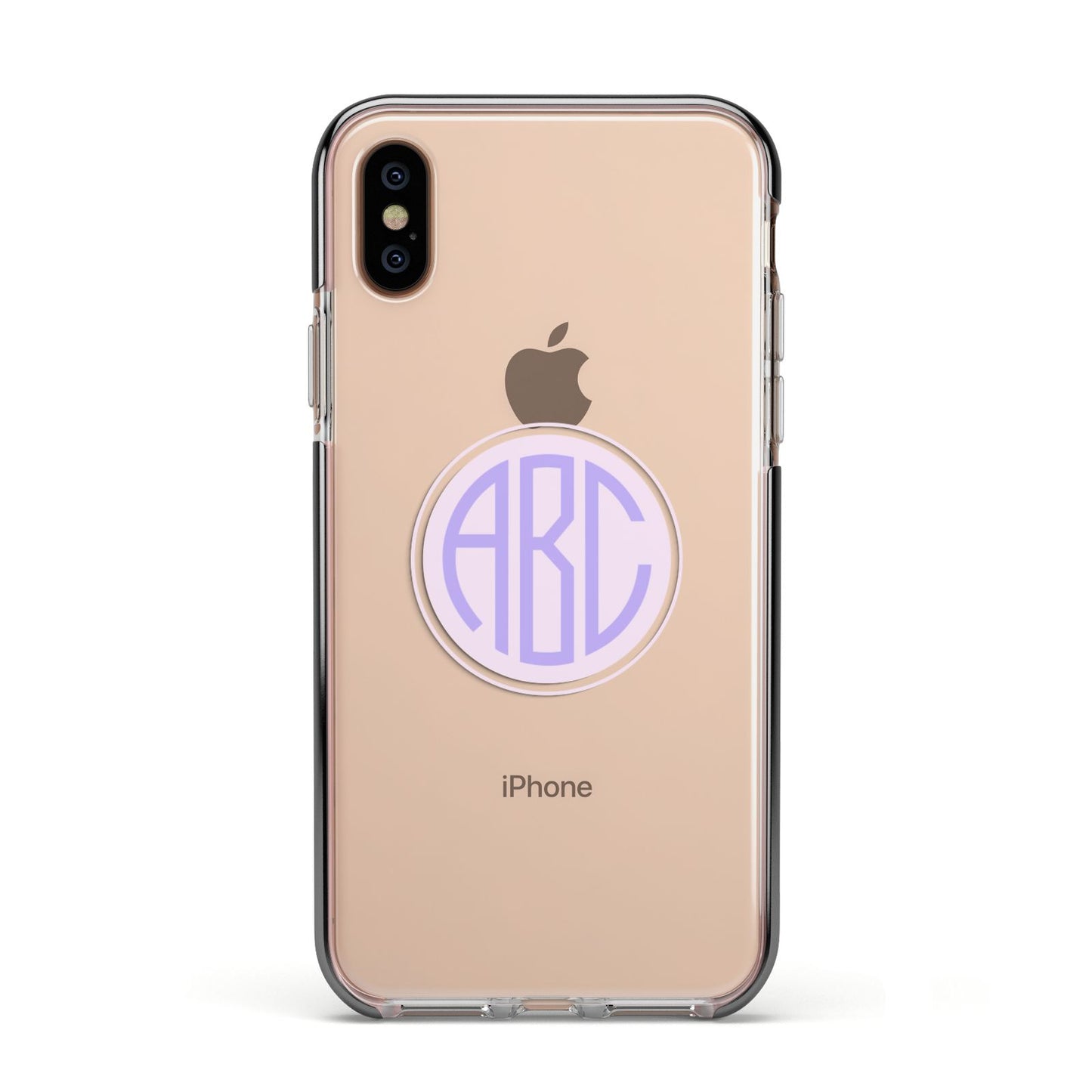 Personalised Monogram Initials Custom Clear Apple iPhone Xs Impact Case Black Edge on Gold Phone