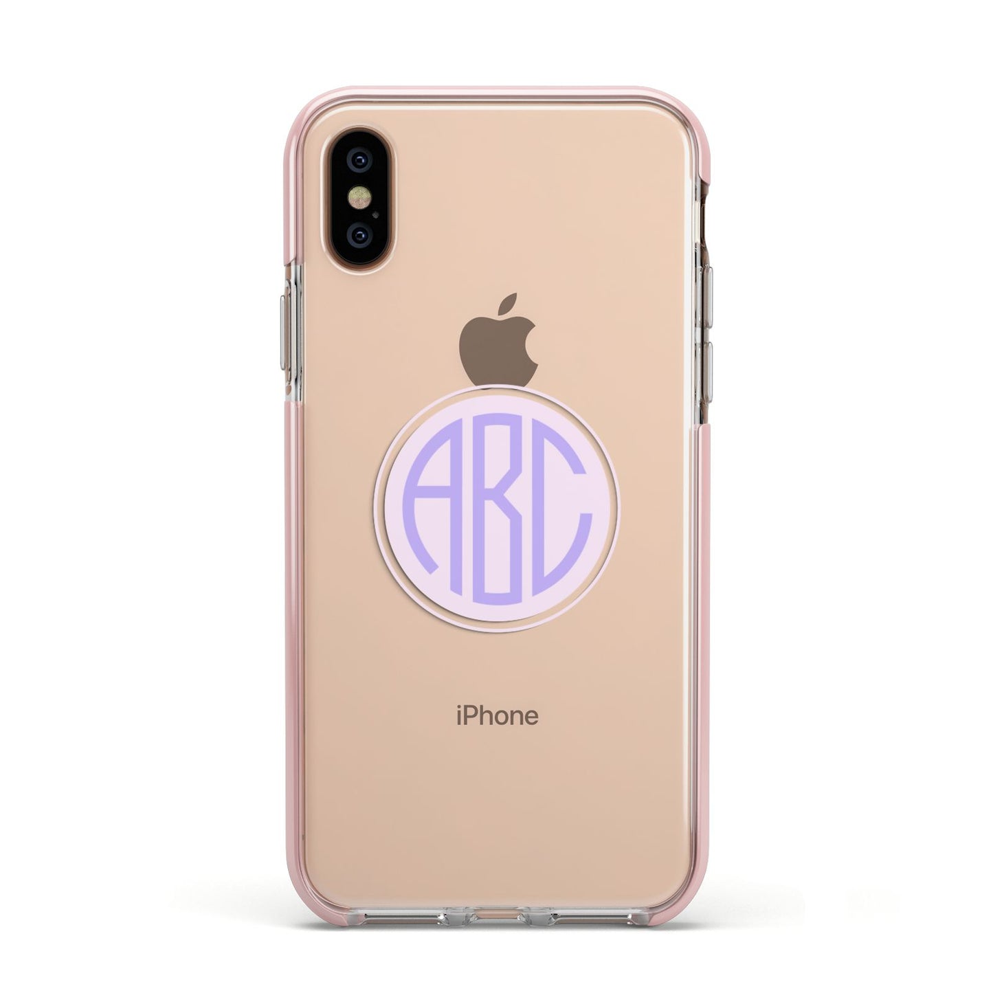 Personalised Monogram Initials Custom Clear Apple iPhone Xs Impact Case Pink Edge on Gold Phone