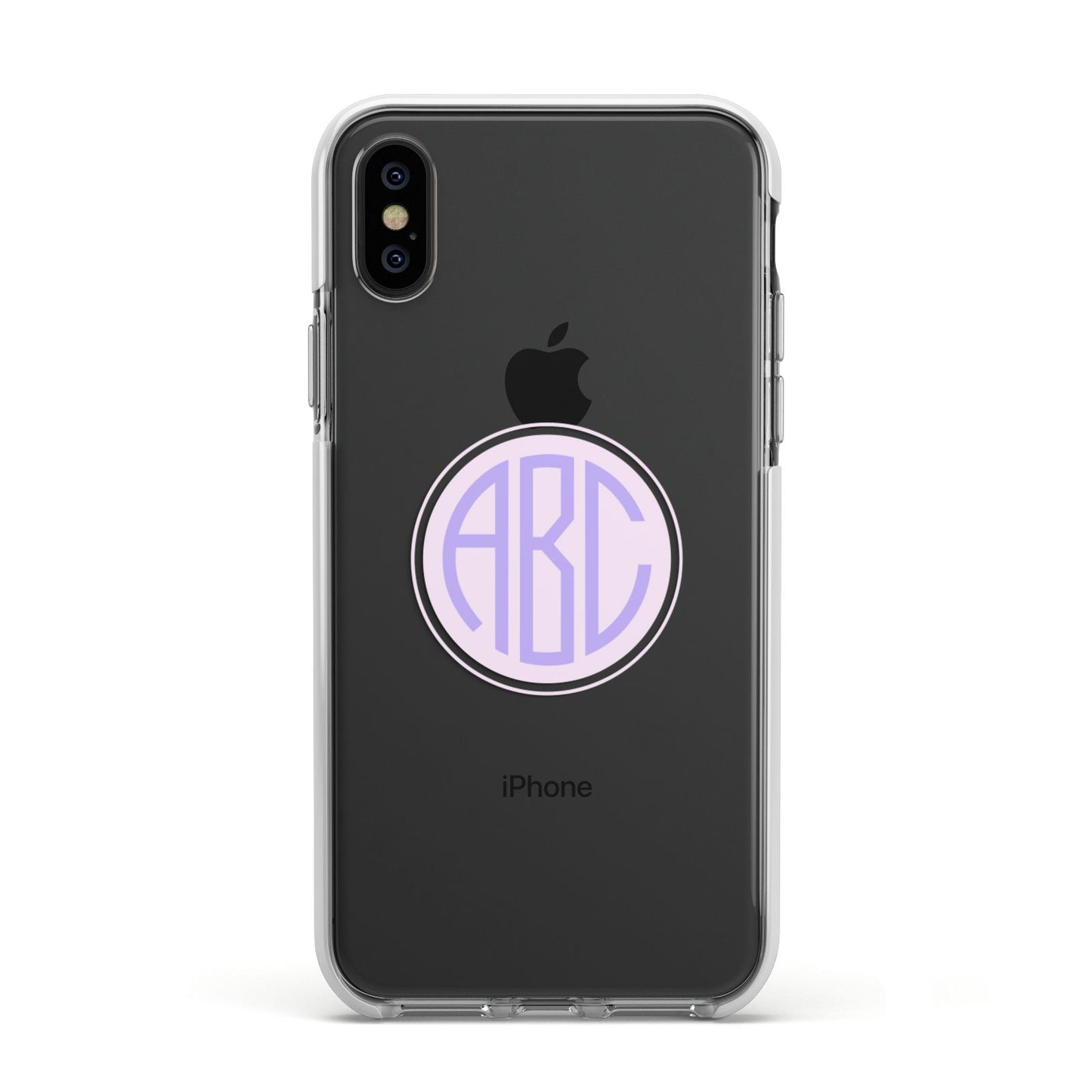 Personalised Monogram Initials Custom Clear Apple iPhone Xs Impact Case White Edge on Black Phone