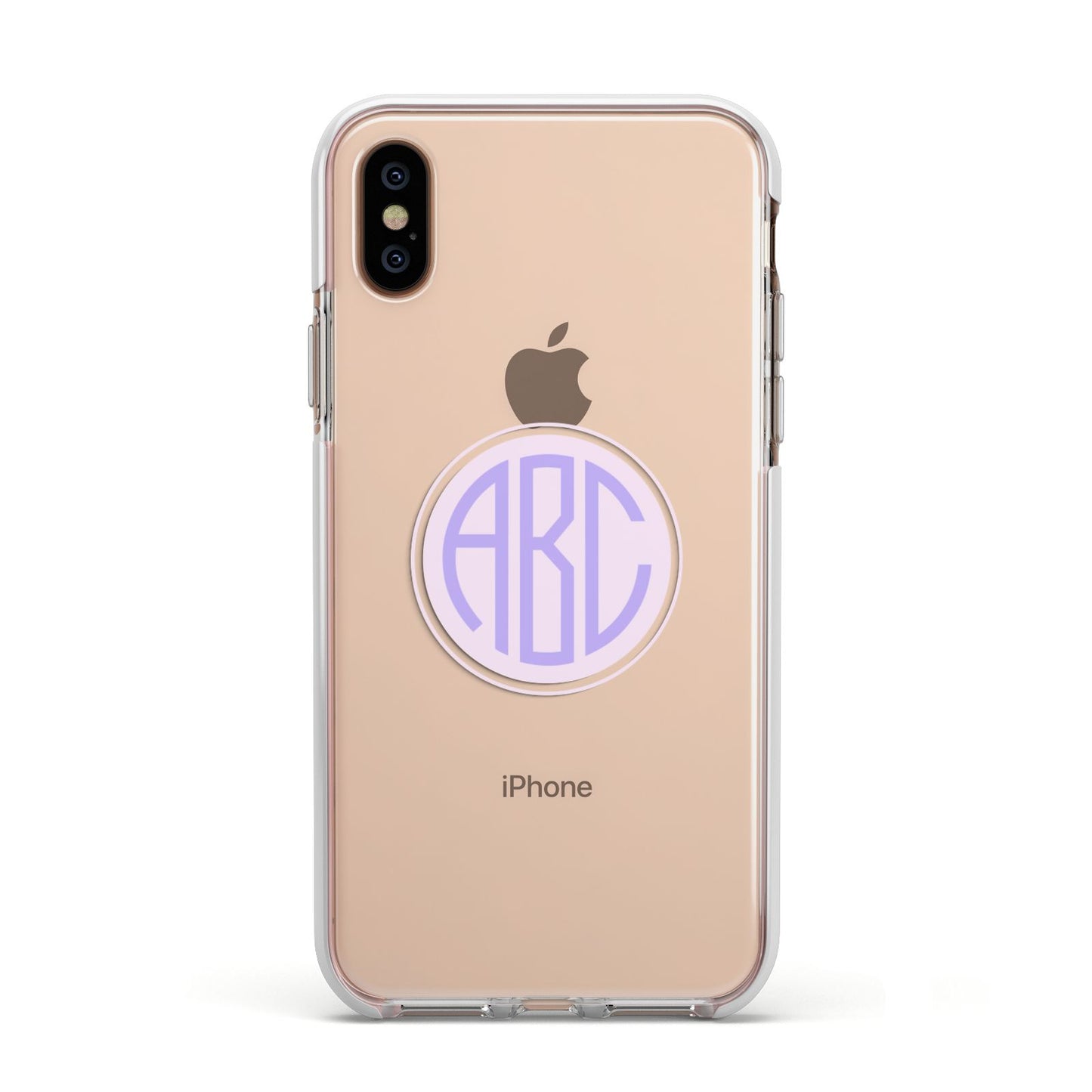 Personalised Monogram Initials Custom Clear Apple iPhone Xs Impact Case White Edge on Gold Phone