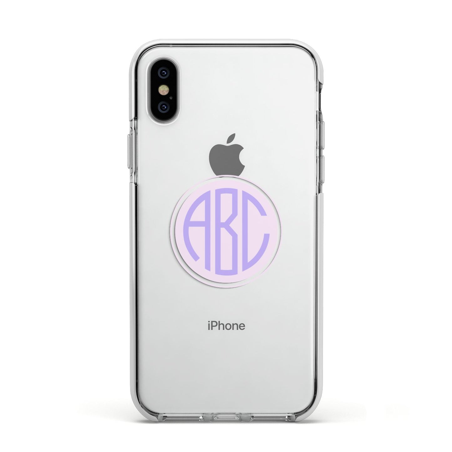 Personalised Monogram Initials Custom Clear Apple iPhone Xs Impact Case White Edge on Silver Phone