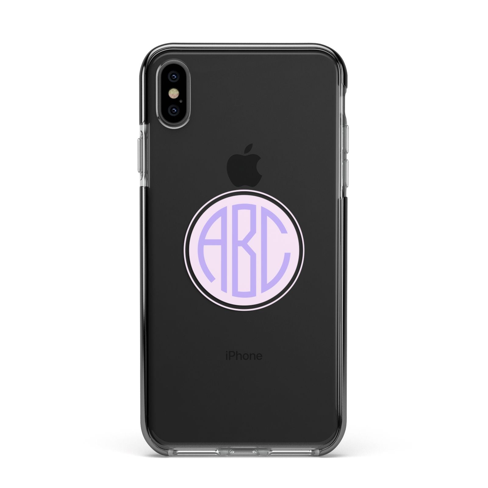 Personalised Monogram Initials Custom Clear Apple iPhone Xs Max Impact Case Black Edge on Black Phone