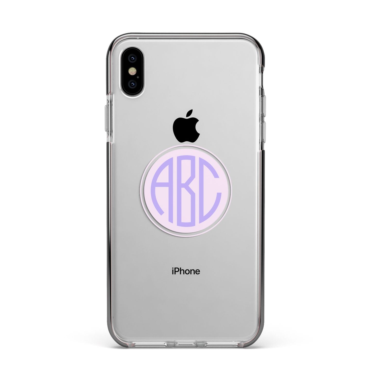 Personalised Monogram Initials Custom Clear Apple iPhone Xs Max Impact Case Black Edge on Silver Phone