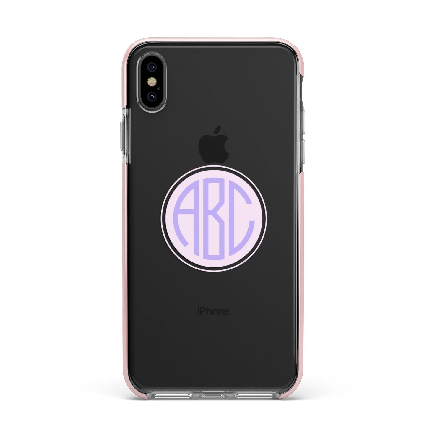 Personalised Monogram Initials Custom Clear Apple iPhone Xs Max Impact Case Pink Edge on Black Phone