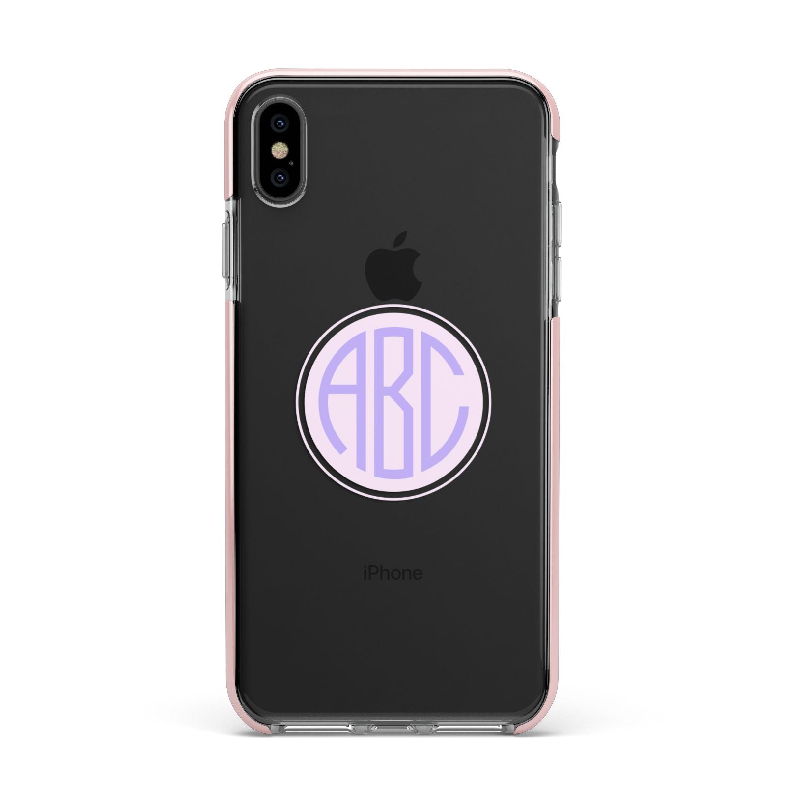 Personalised Monogram Initials Custom Clear Apple iPhone Xs Max Impact Case Pink Edge on Black Phone