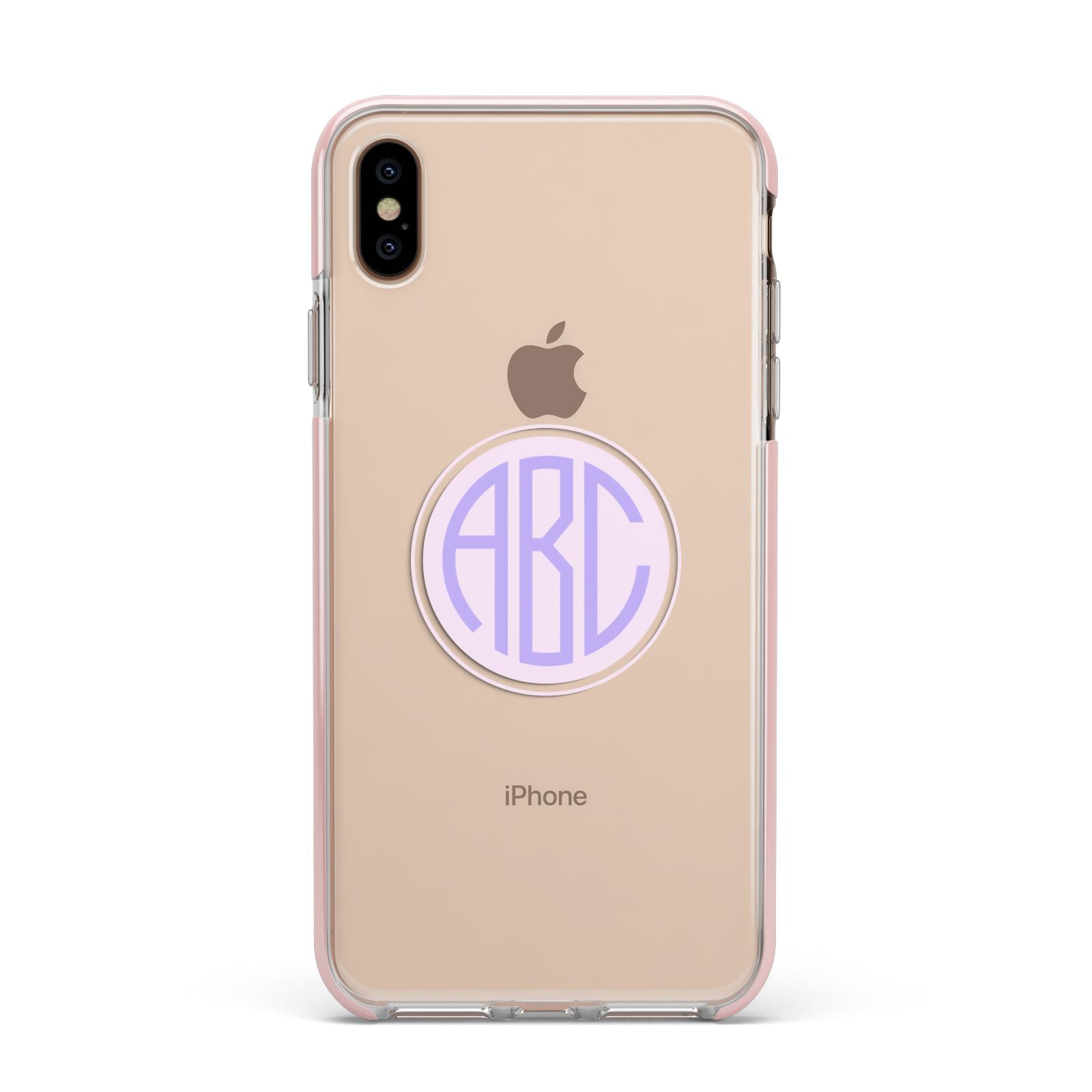 Personalised Monogram Initials Custom Clear Apple iPhone Xs Max Impact Case Pink Edge on Gold Phone