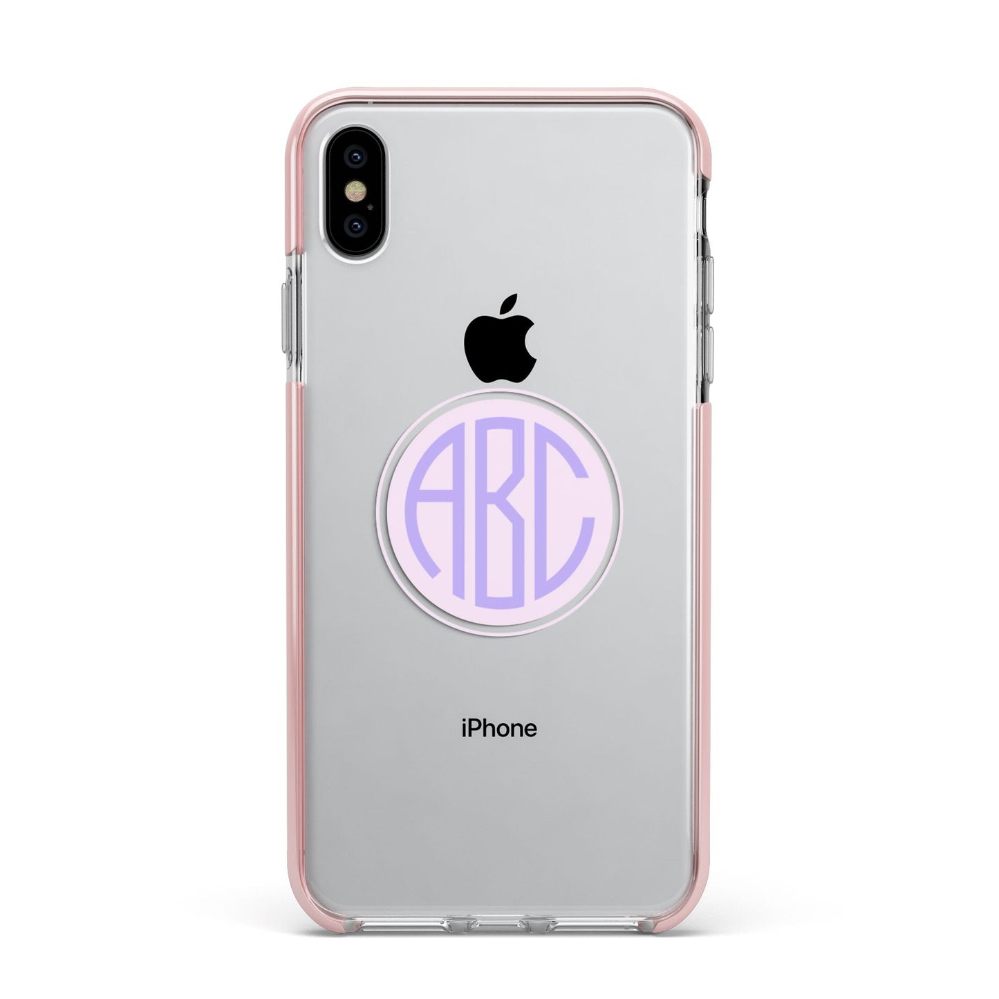 Personalised Monogram Initials Custom Clear Apple iPhone Xs Max Impact Case Pink Edge on Silver Phone