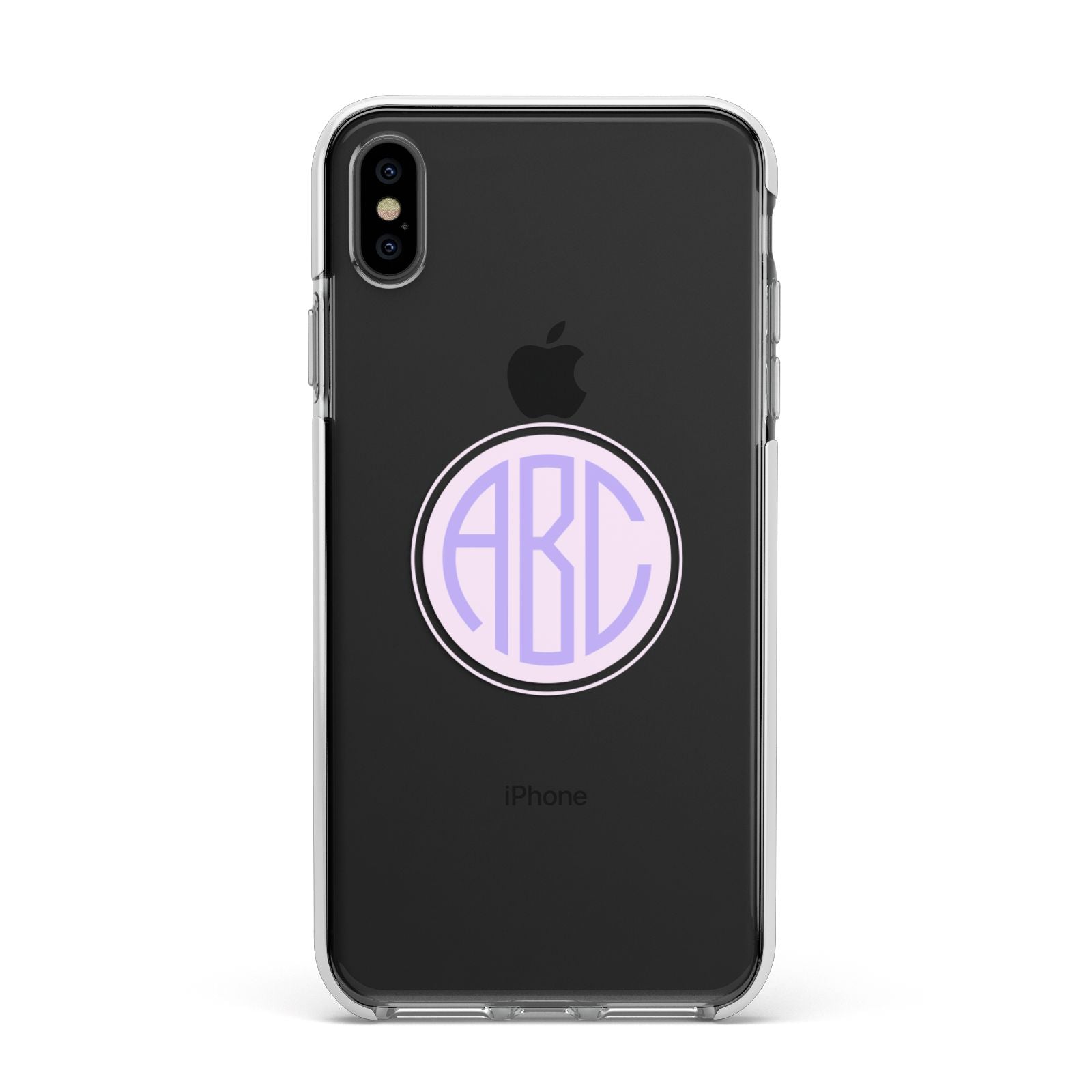 Personalised Monogram Initials Custom Clear Apple iPhone Xs Max Impact Case White Edge on Black Phone