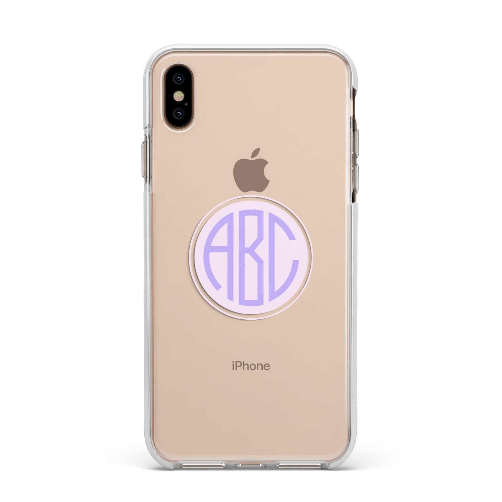 Personalised Monogram Initials Custom Clear Apple iPhone Xs Max Impact Case White Edge on Gold Phone