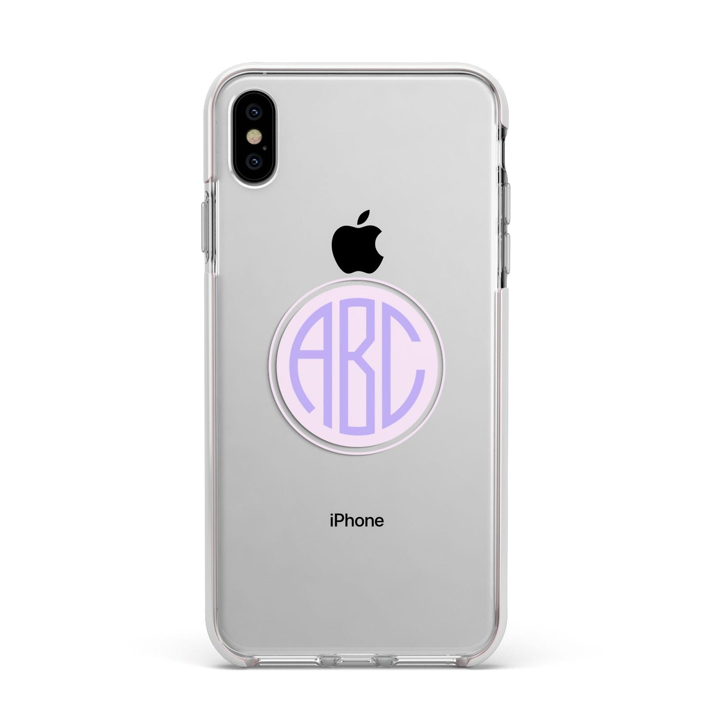 Personalised Monogram Initials Custom Clear Apple iPhone Xs Max Impact Case White Edge on Silver Phone