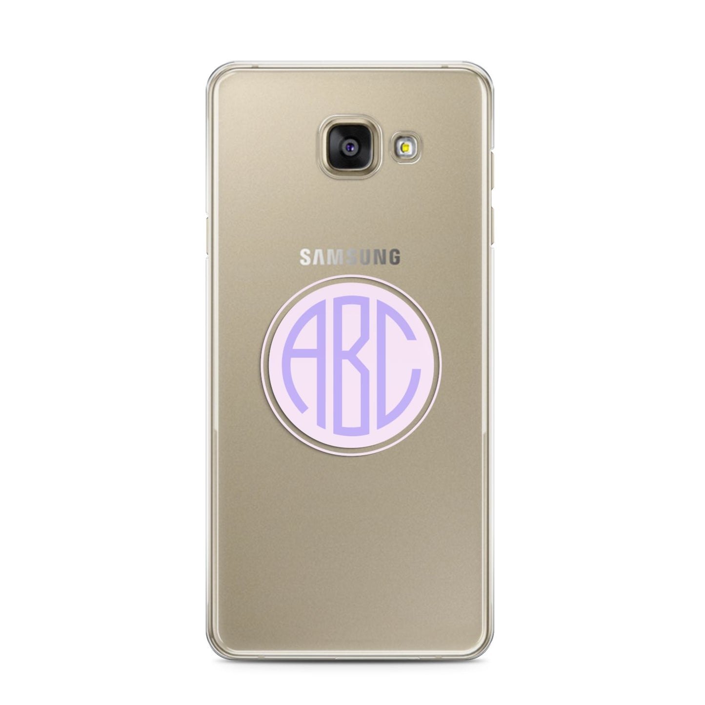 Personalised Monogram Initials Custom Clear Samsung Galaxy A3 2016 Case on gold phone