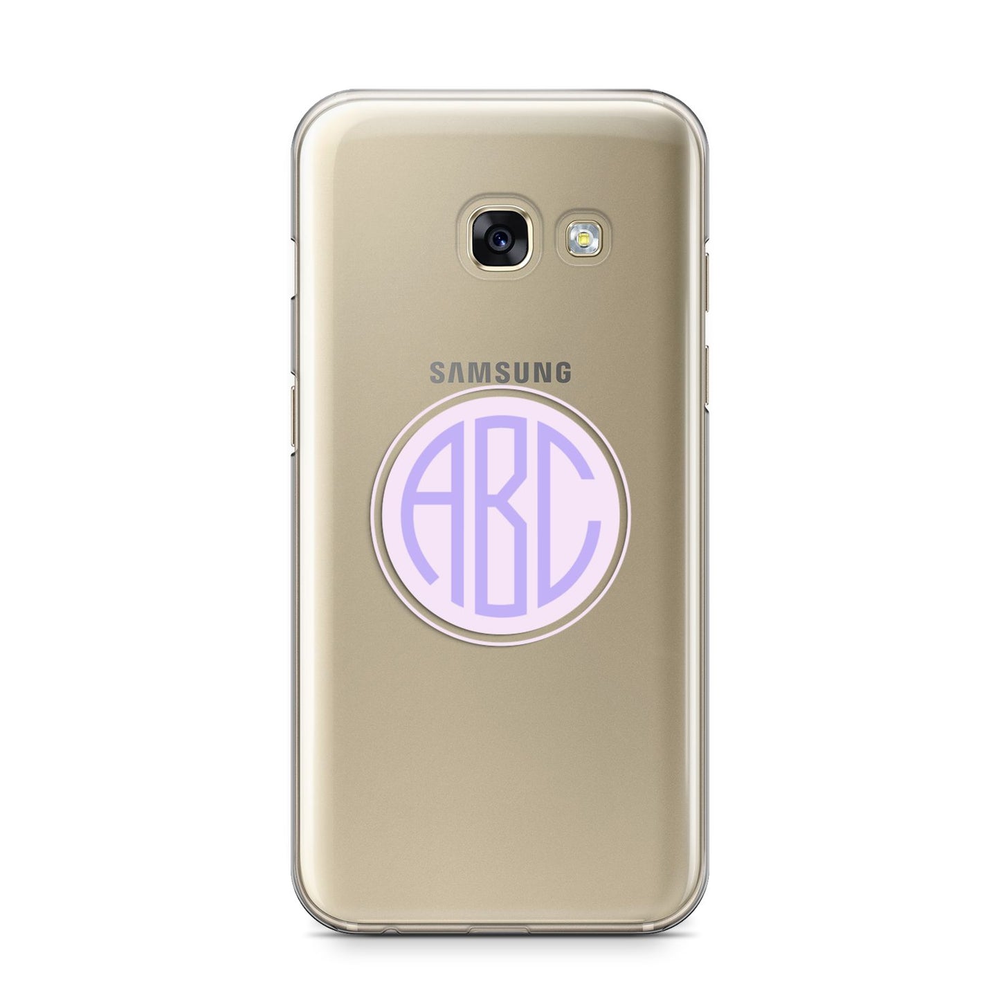 Personalised Monogram Initials Custom Clear Samsung Galaxy A3 2017 Case on gold phone