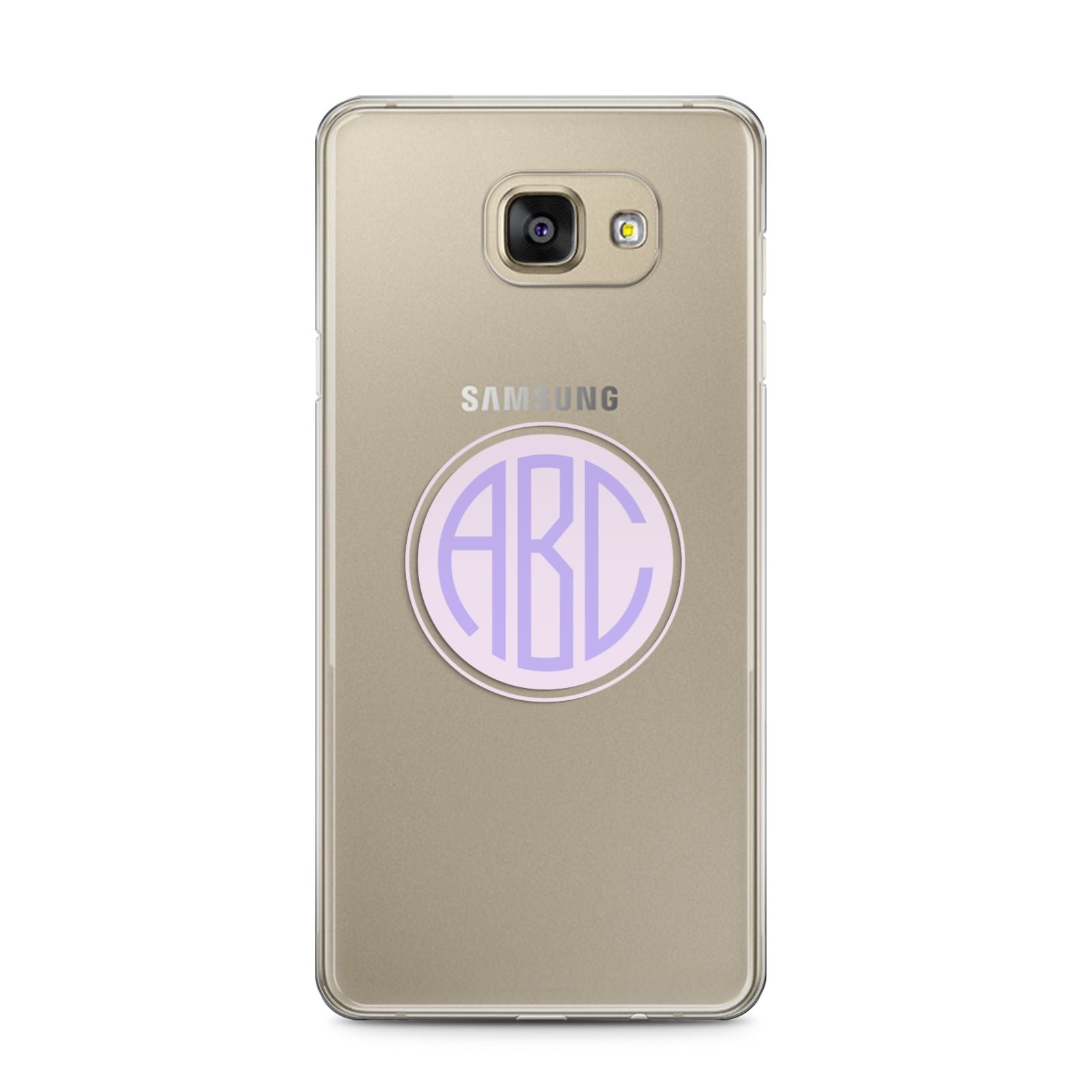 Personalised Monogram Initials Custom Clear Samsung Galaxy A5 2016 Case on gold phone