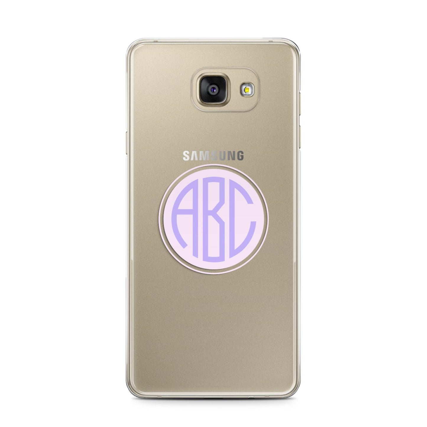 Personalised Monogram Initials Custom Clear Samsung Galaxy A7 2016 Case on gold phone