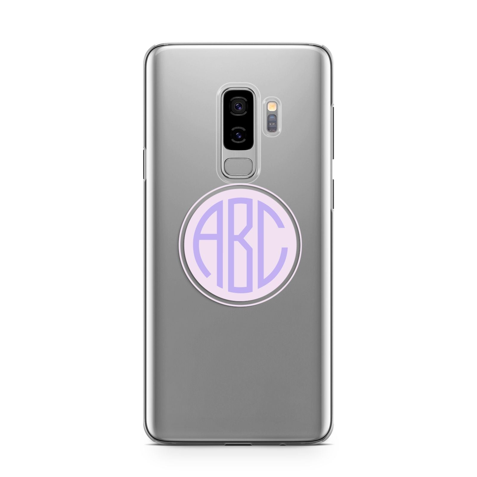 Personalised Monogram Initials Custom Clear Samsung Galaxy S9 Plus Case on Silver phone