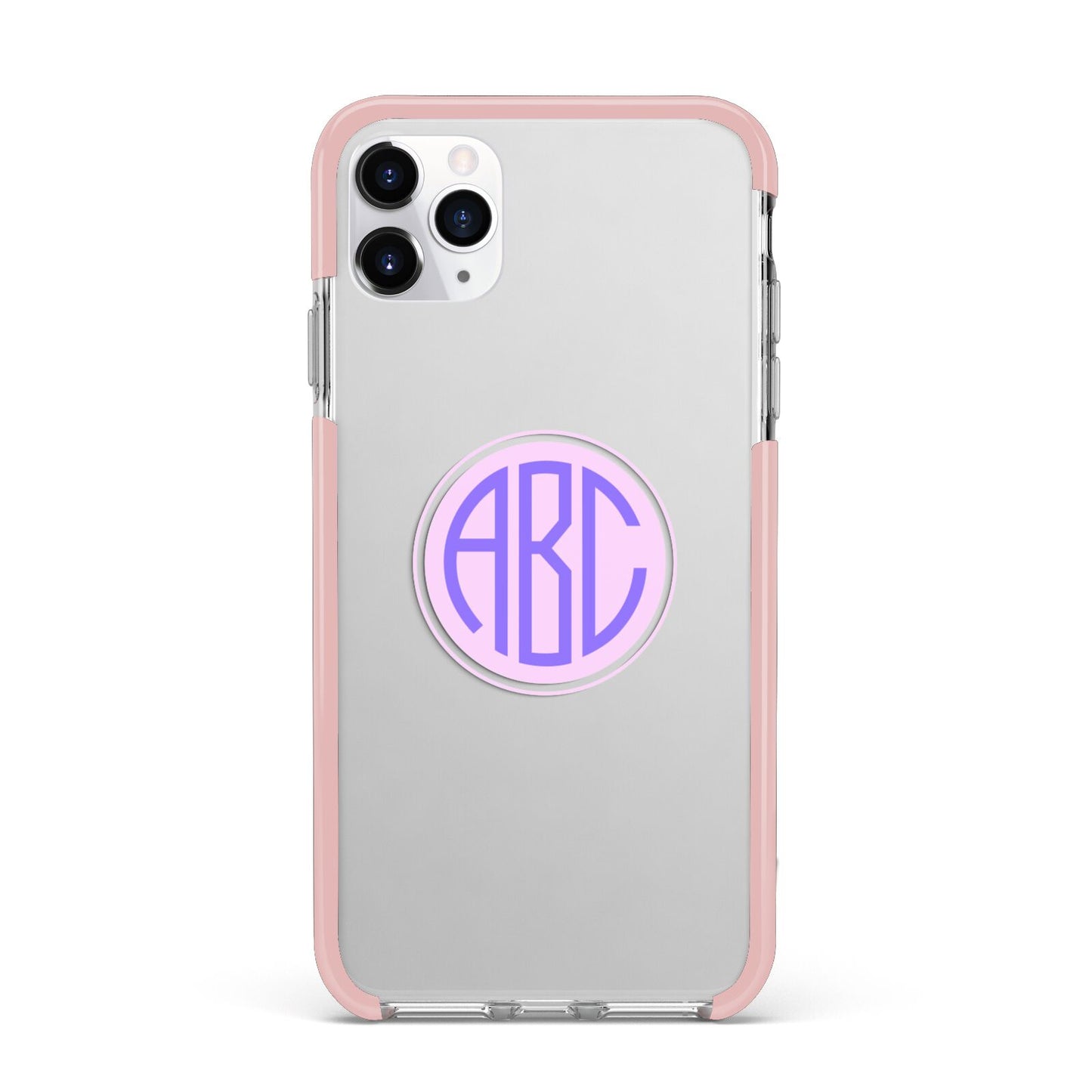 Personalised Monogram Initials Custom Clear iPhone 11 Pro Max Impact Pink Edge Case