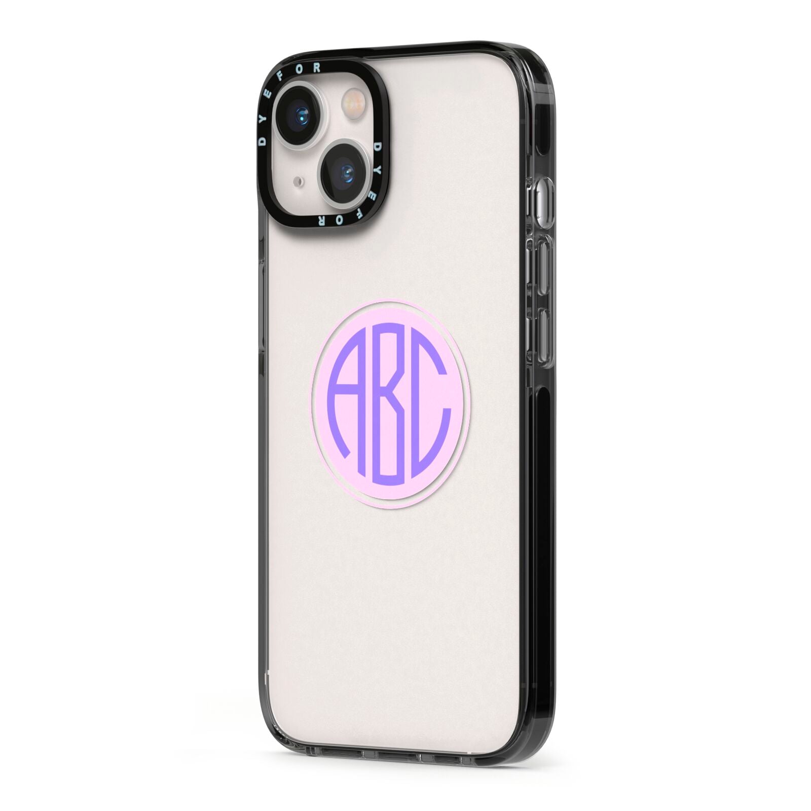 Personalised Monogram Initials Custom Clear iPhone 13 Black Impact Case Side Angle on Silver phone