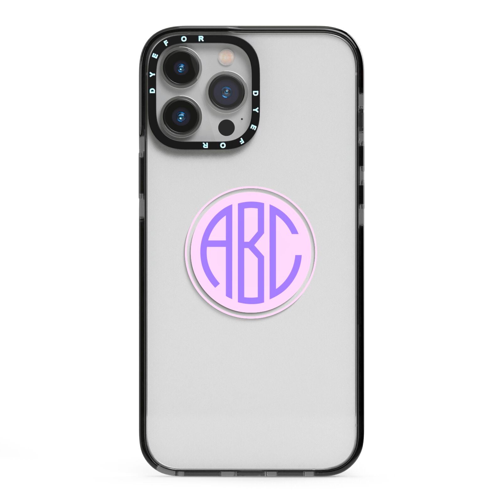 Personalised Monogram Initials Custom Clear iPhone 13 Pro Max Black Impact Case on Silver phone