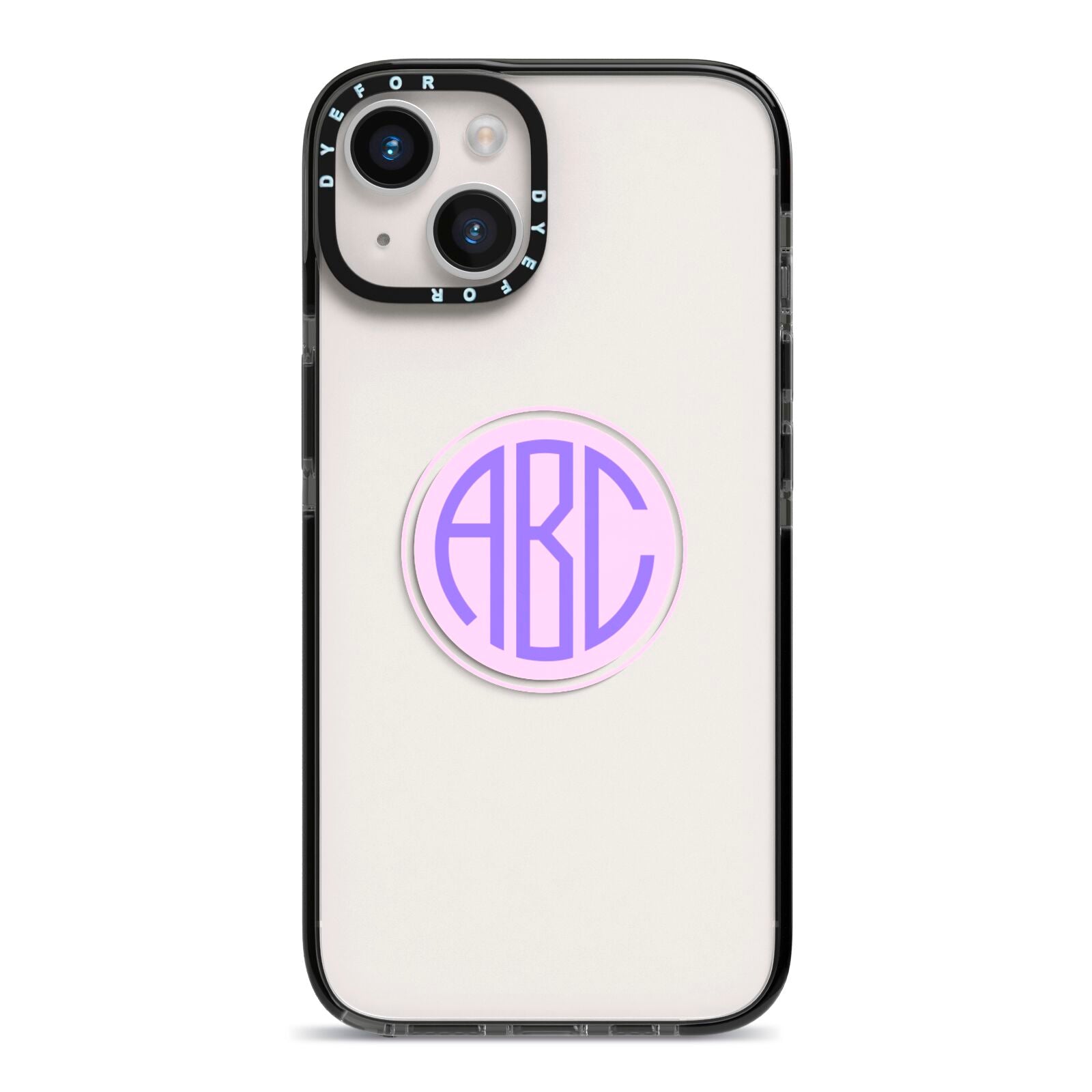 Personalised Monogram Initials Custom Clear iPhone 14 Black Impact Case on Silver phone